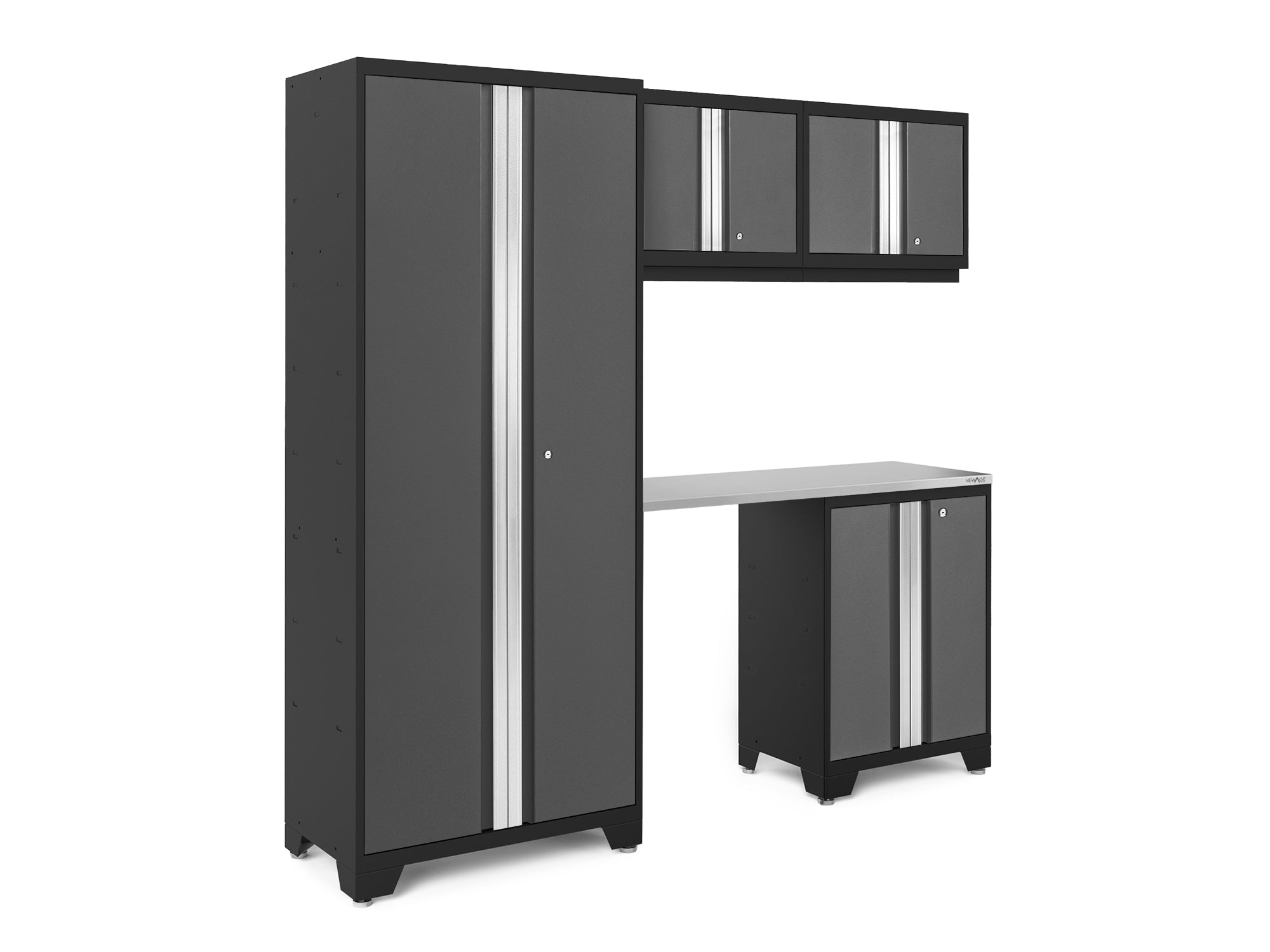 Bold Series 5 Piece Cabinet Set with Multi-use Locker, Base & Wall Cabinet, and Worktop