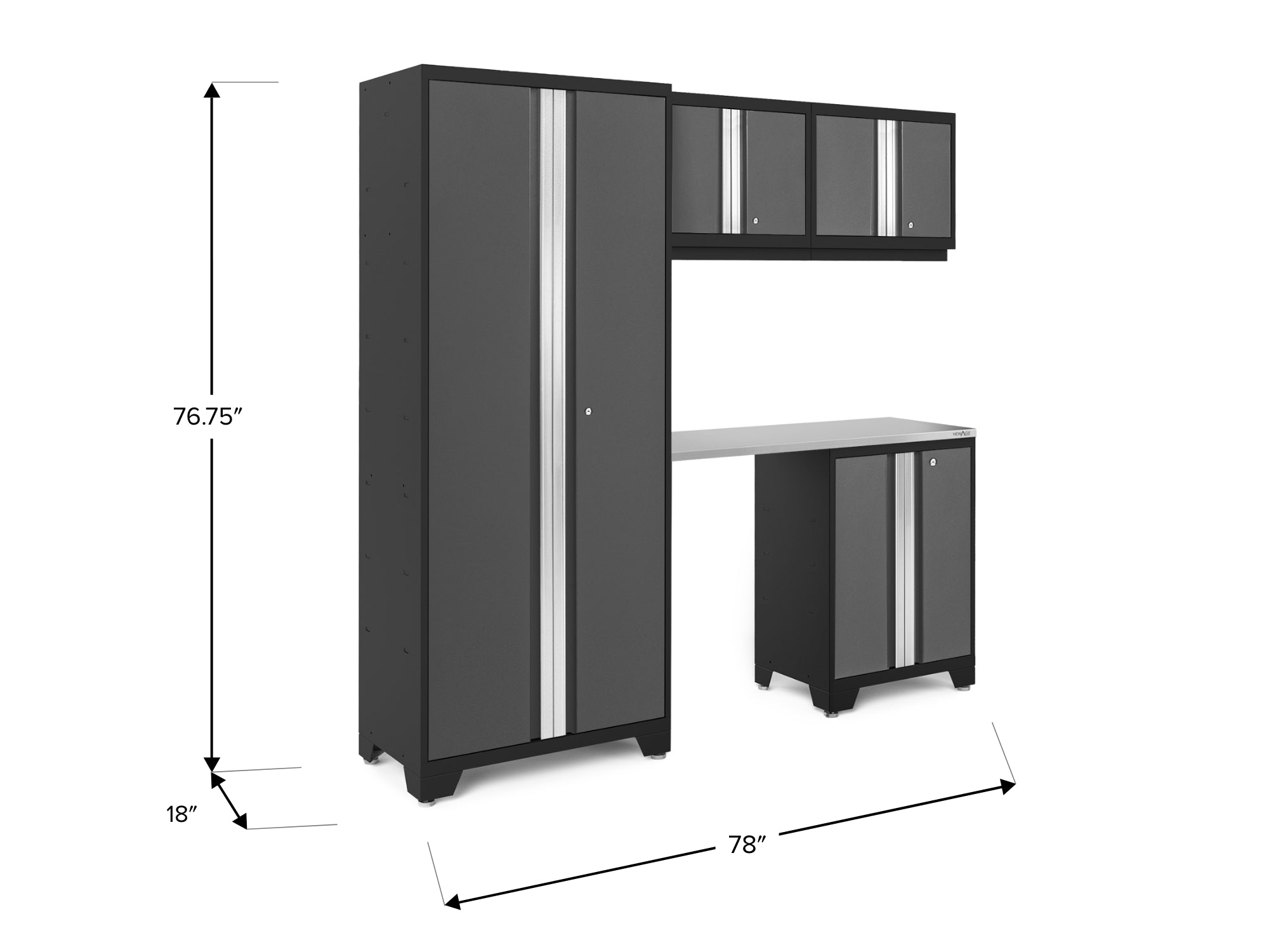 Bold Series 5 Piece Cabinet Set with Multi-use Locker, Base & Wall Cabinet, and Worktop