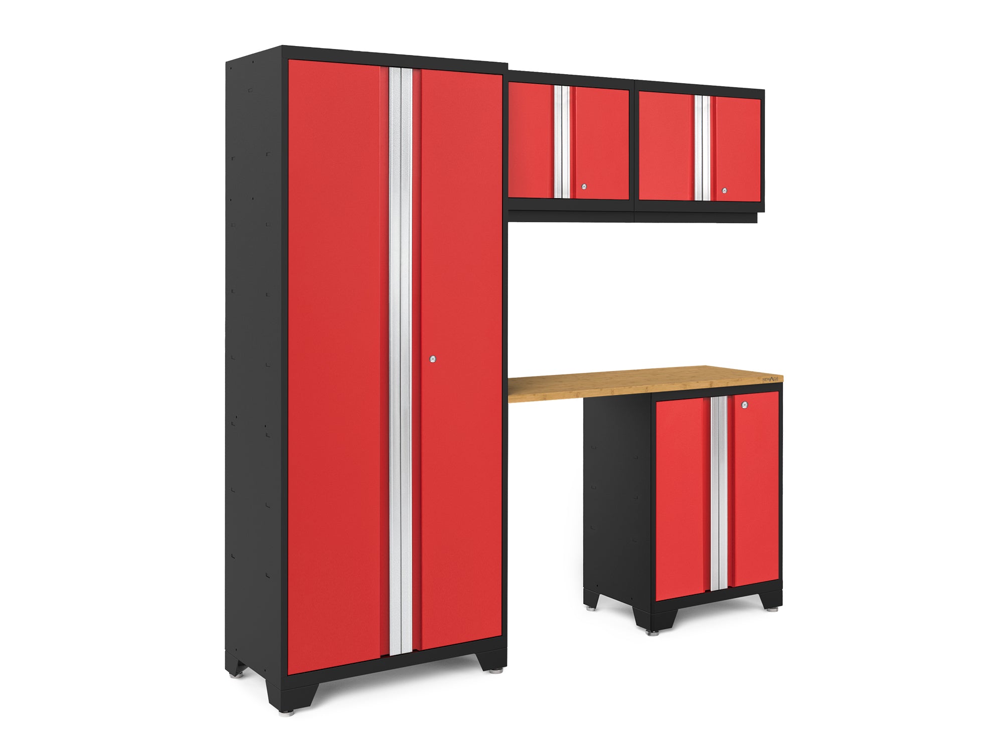 Bold Series 5 Piece Cabinet Set with Multi-use Locker, Base & Wall Cabinet, and Worktop