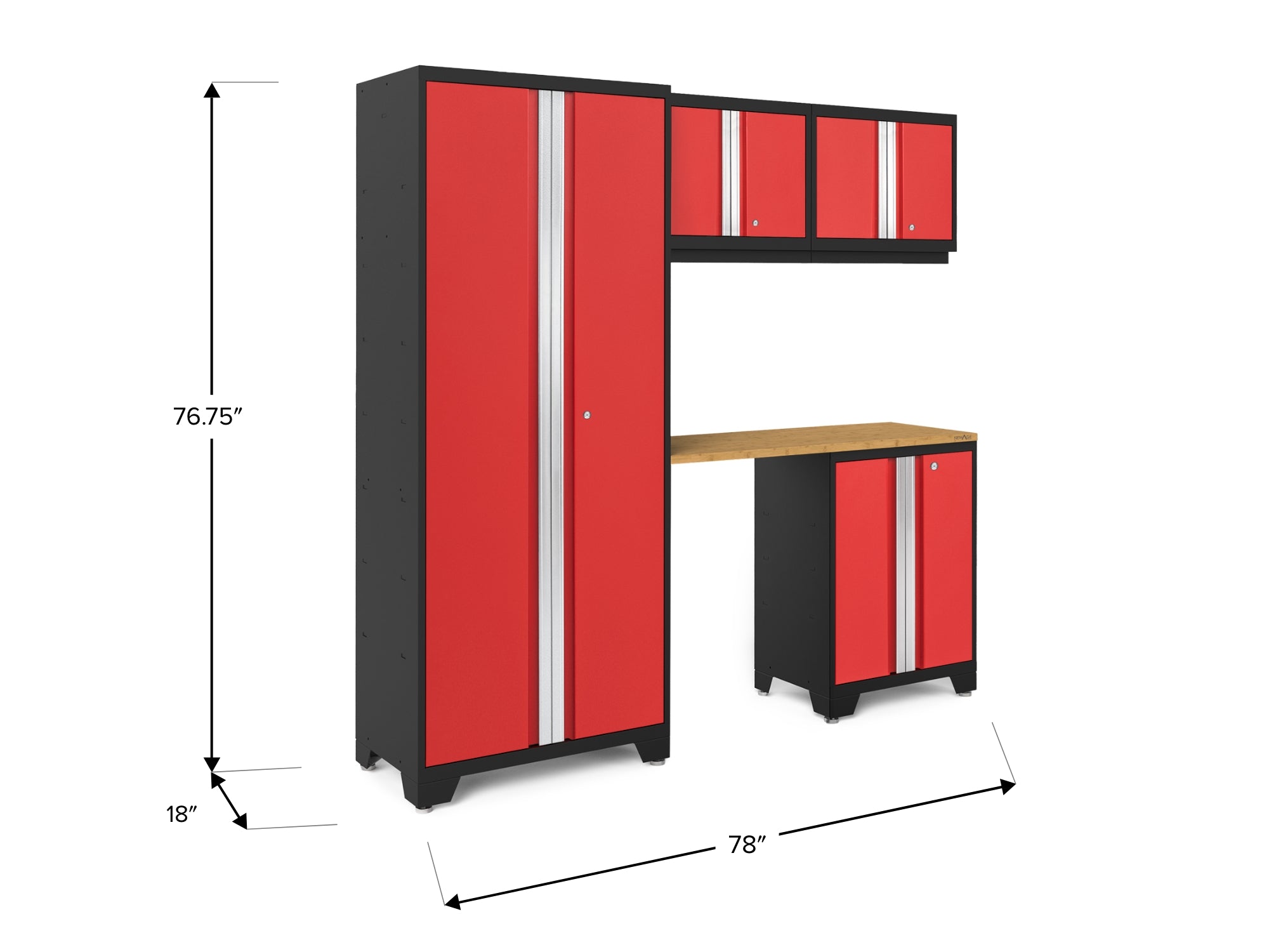 Bold Series 5 Piece Cabinet Set with Multi-use Locker, Base & Wall Cabinet, and Worktop