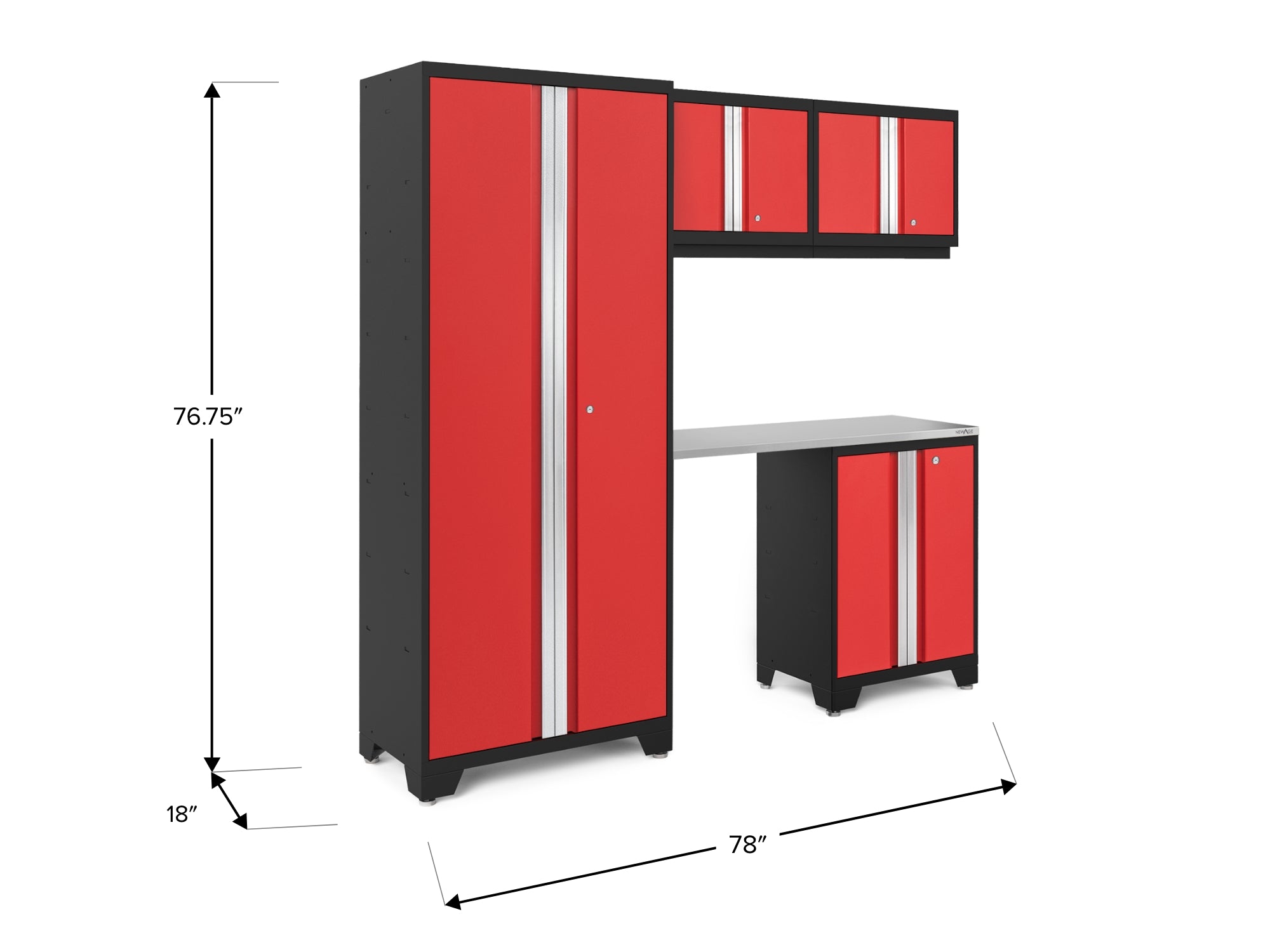 Bold Series 5 Piece Cabinet Set with Multi-use Locker, Base & Wall Cabinet, and Worktop