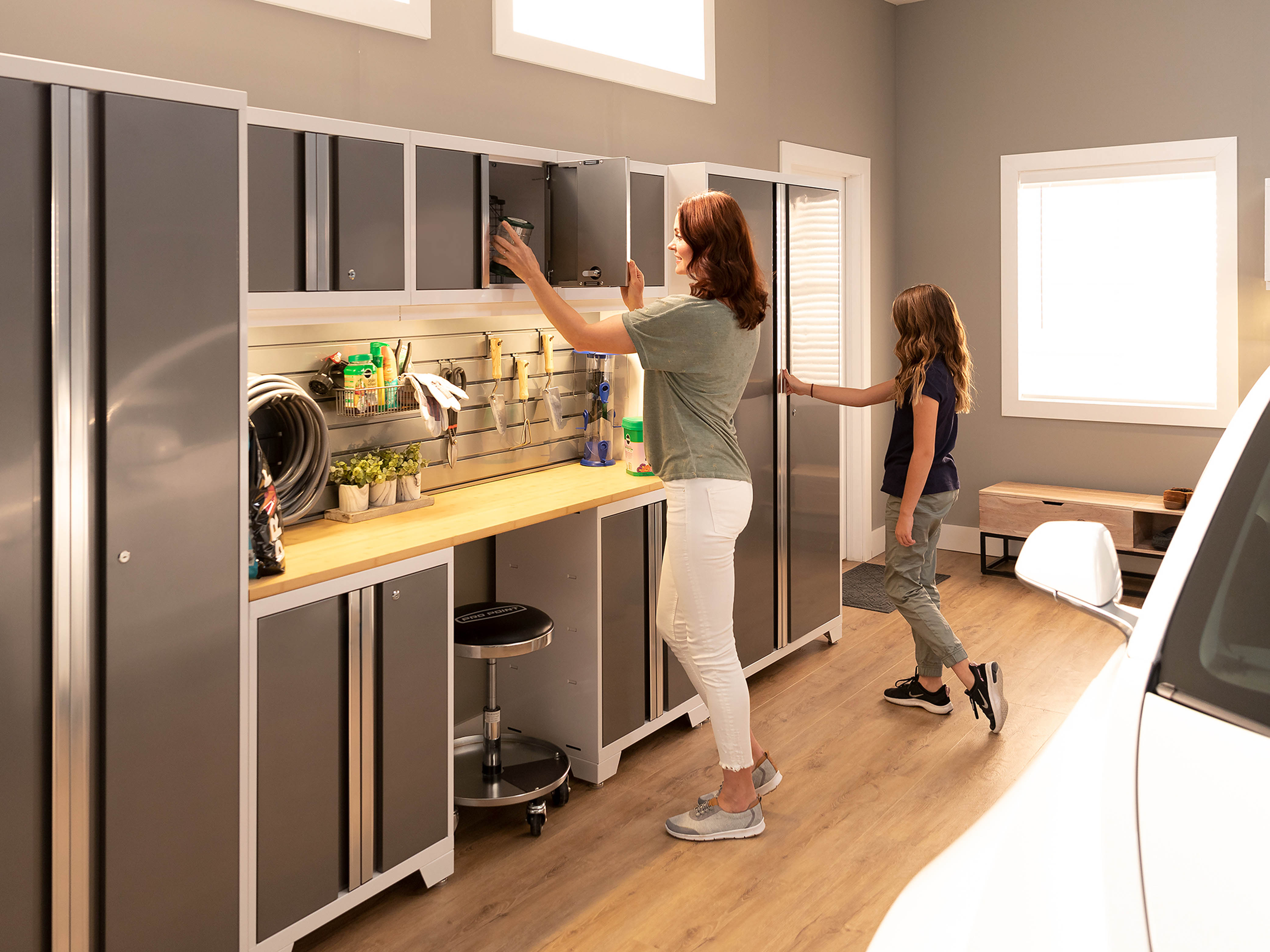 Bold Series 5 Piece Cabinet Set with Multi-use Locker, Base & Wall Cabinet, and Worktop