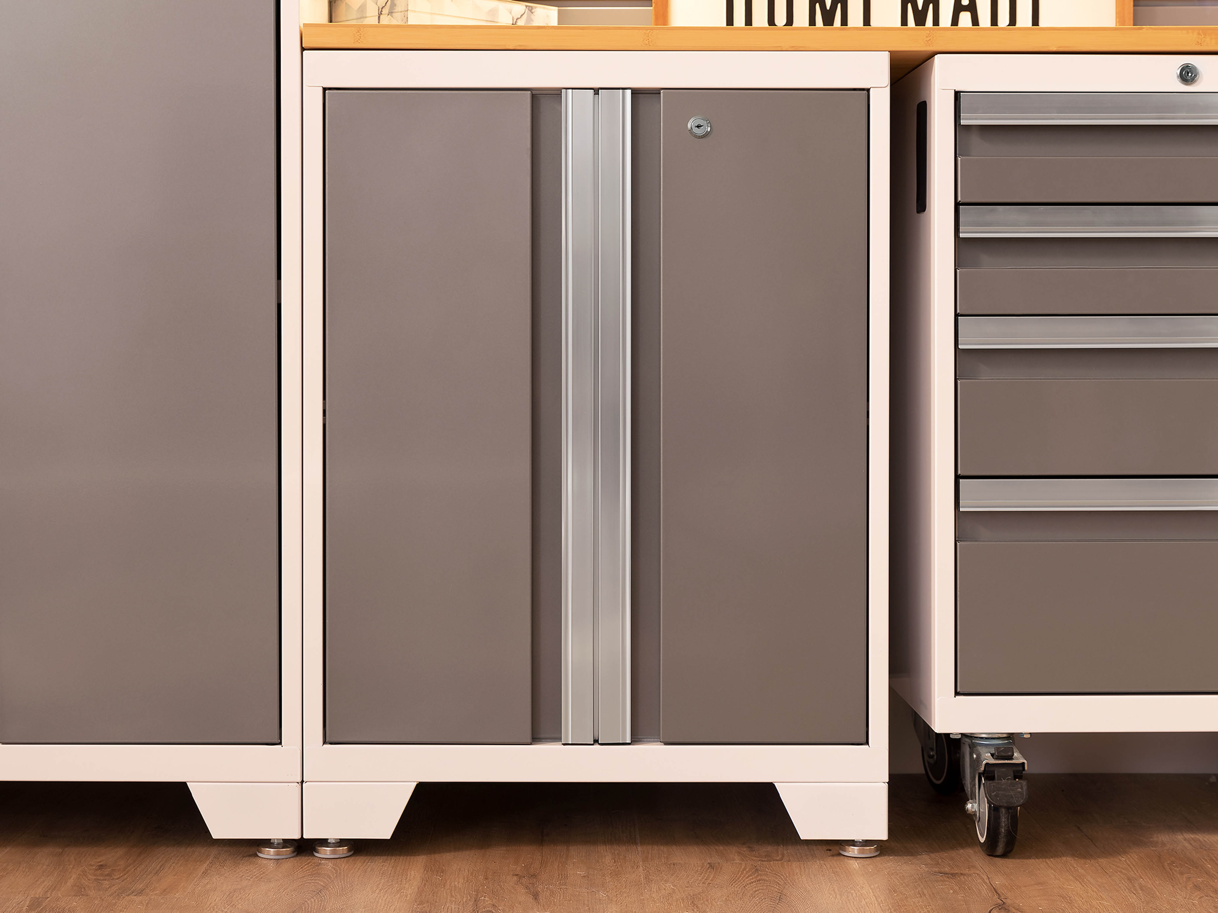 Bold Series 5 Piece Cabinet Set with Multi-use Locker, Base & Wall Cabinet, and Worktop