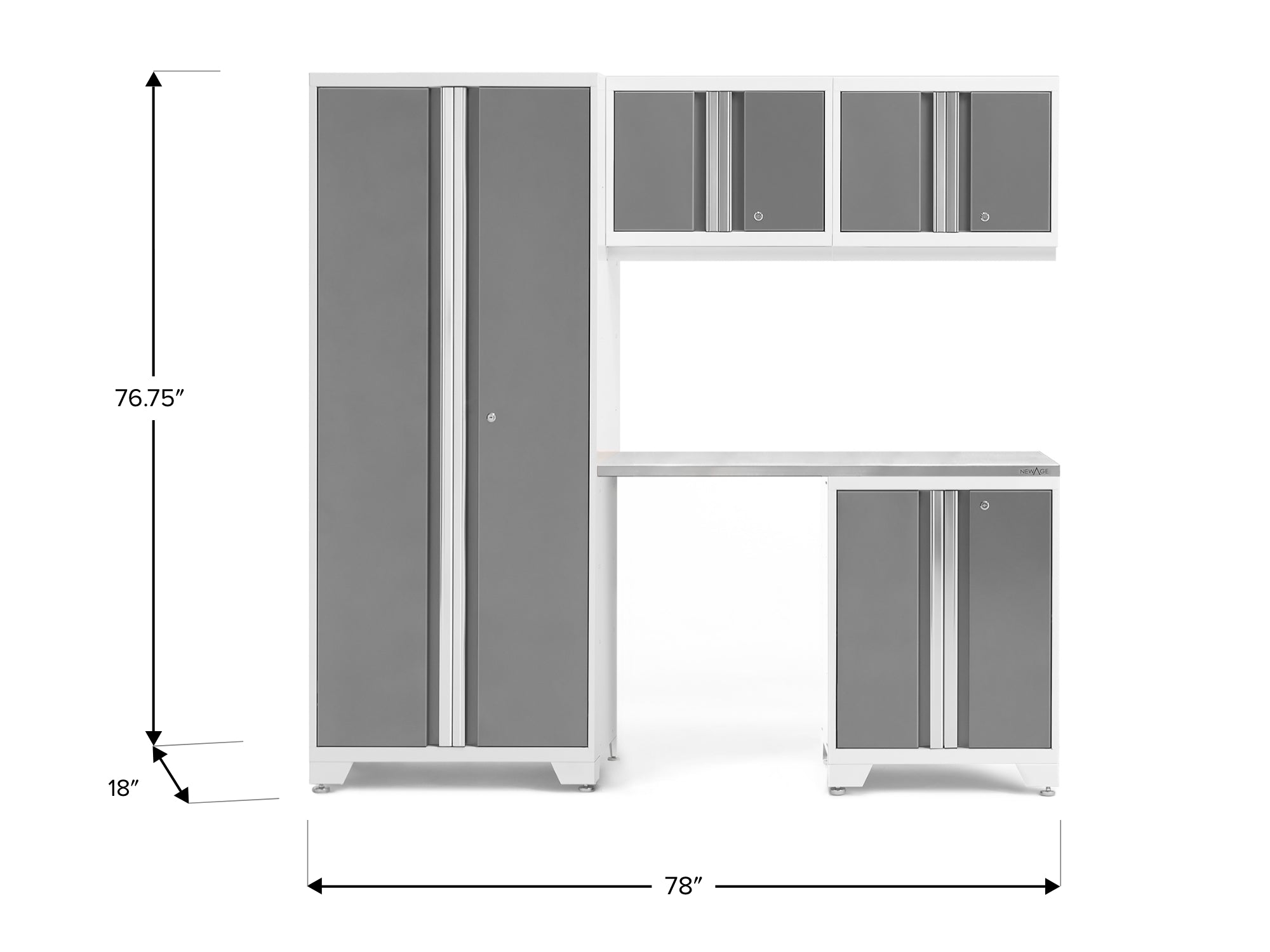 Bold Series 5 Piece Cabinet Set with Multi-use Locker, Base & Wall Cabinet, and Worktop