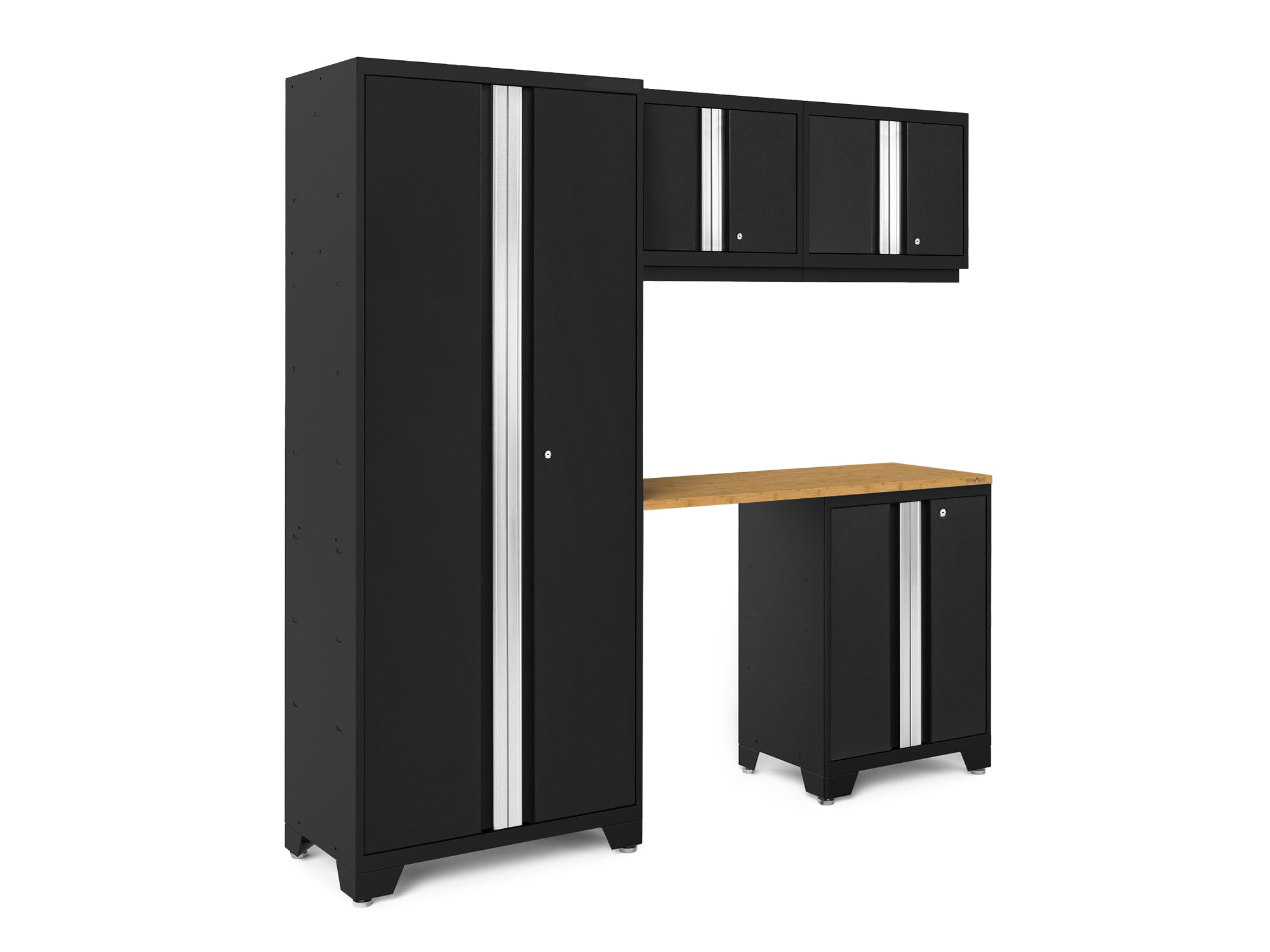 Bold Series 5 Piece Cabinet Set with Multi-use Locker, Base & Wall Cabinet, and Worktop