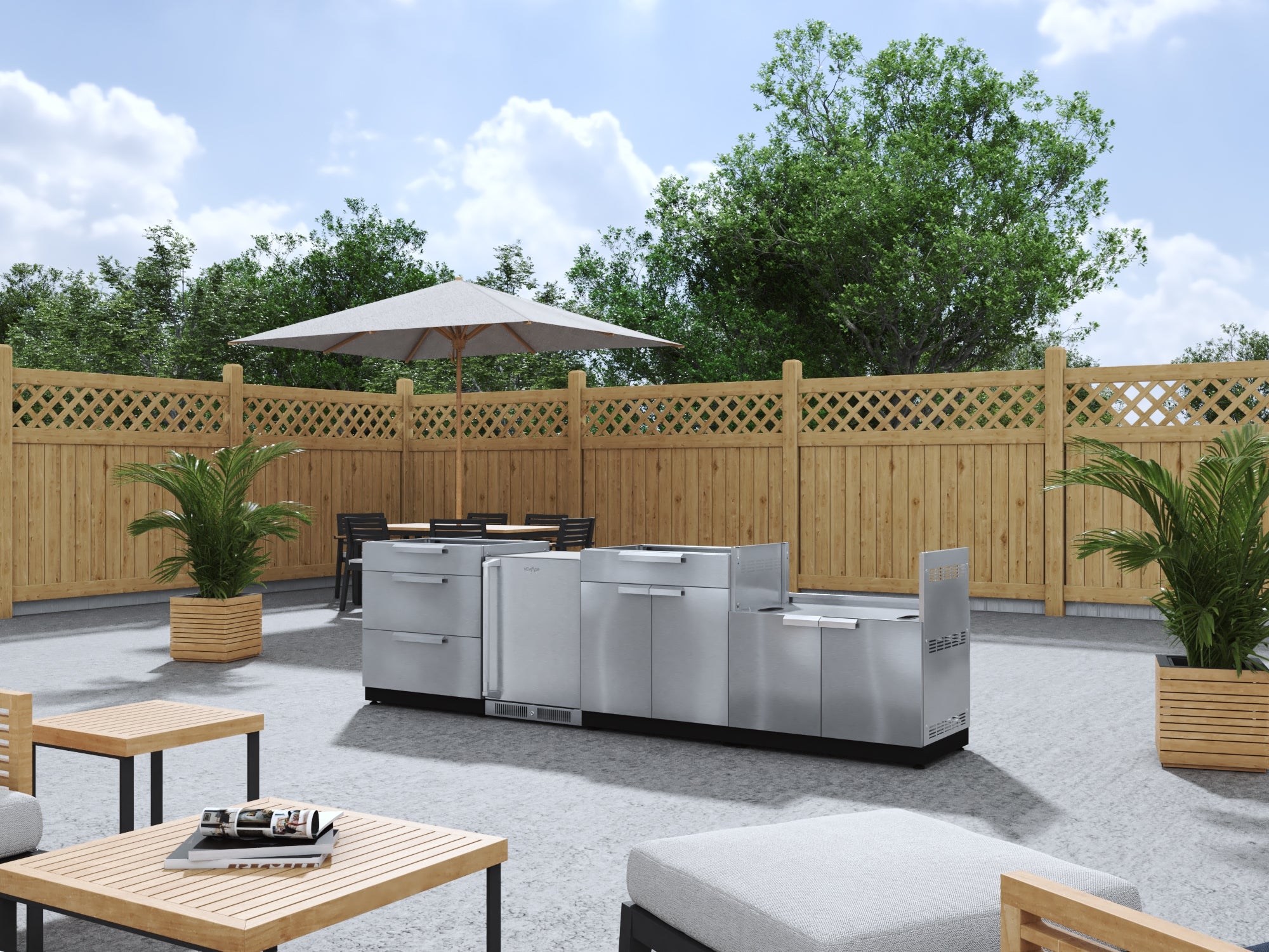 Outdoor Kitchen Stainless Steel 4 Piece Cabinet Set with 3-Drawer, Bar, Grill Cabinet and Fridge