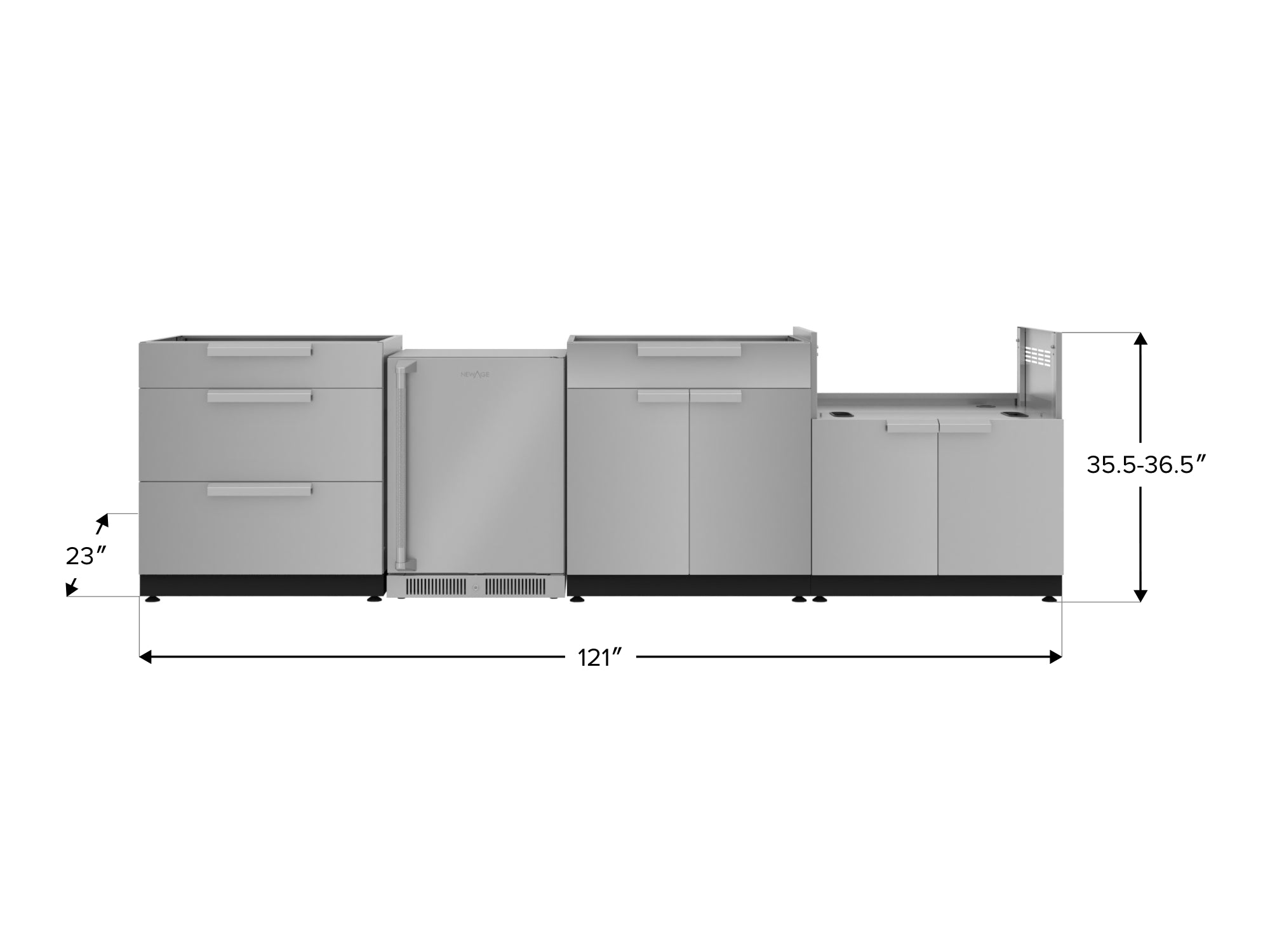 Outdoor Kitchen Stainless Steel 4 Piece Cabinet Set with 3-Drawer, Bar, Grill Cabinet and Fridge