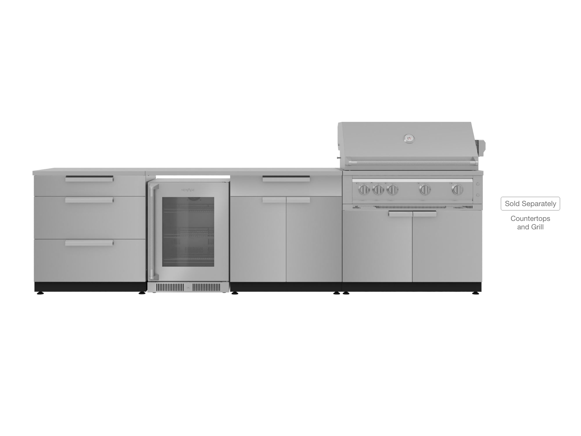 Outdoor Kitchen Stainless Steel 4 Piece Cabinet Set with 3-Drawer, Bar, Grill Cabinet and Fridge