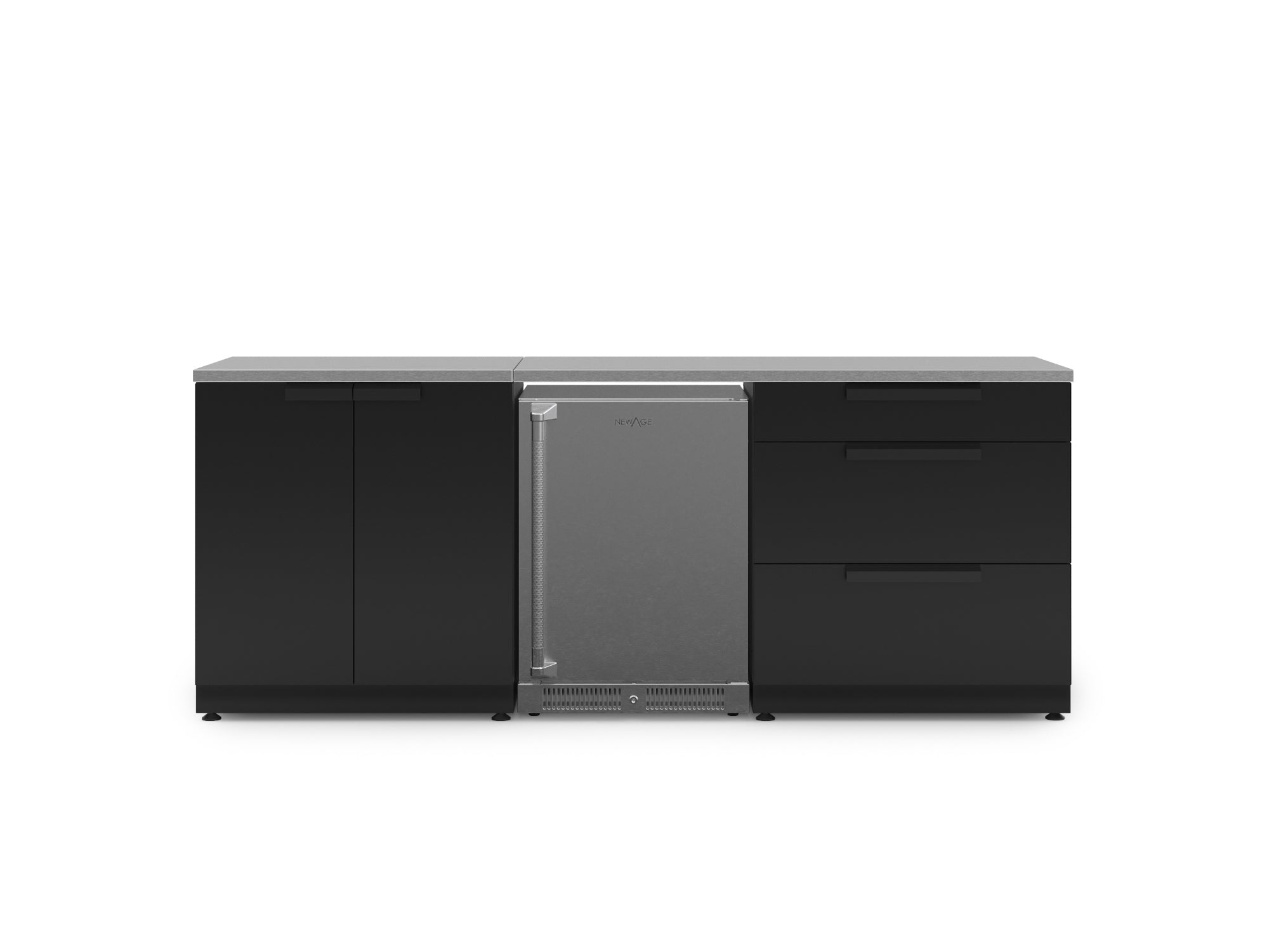 Outdoor Kitchen Stainless Steel 3 Piece Cabinet Set with 3-Drawer, 2-Door Cabinet and Fridge