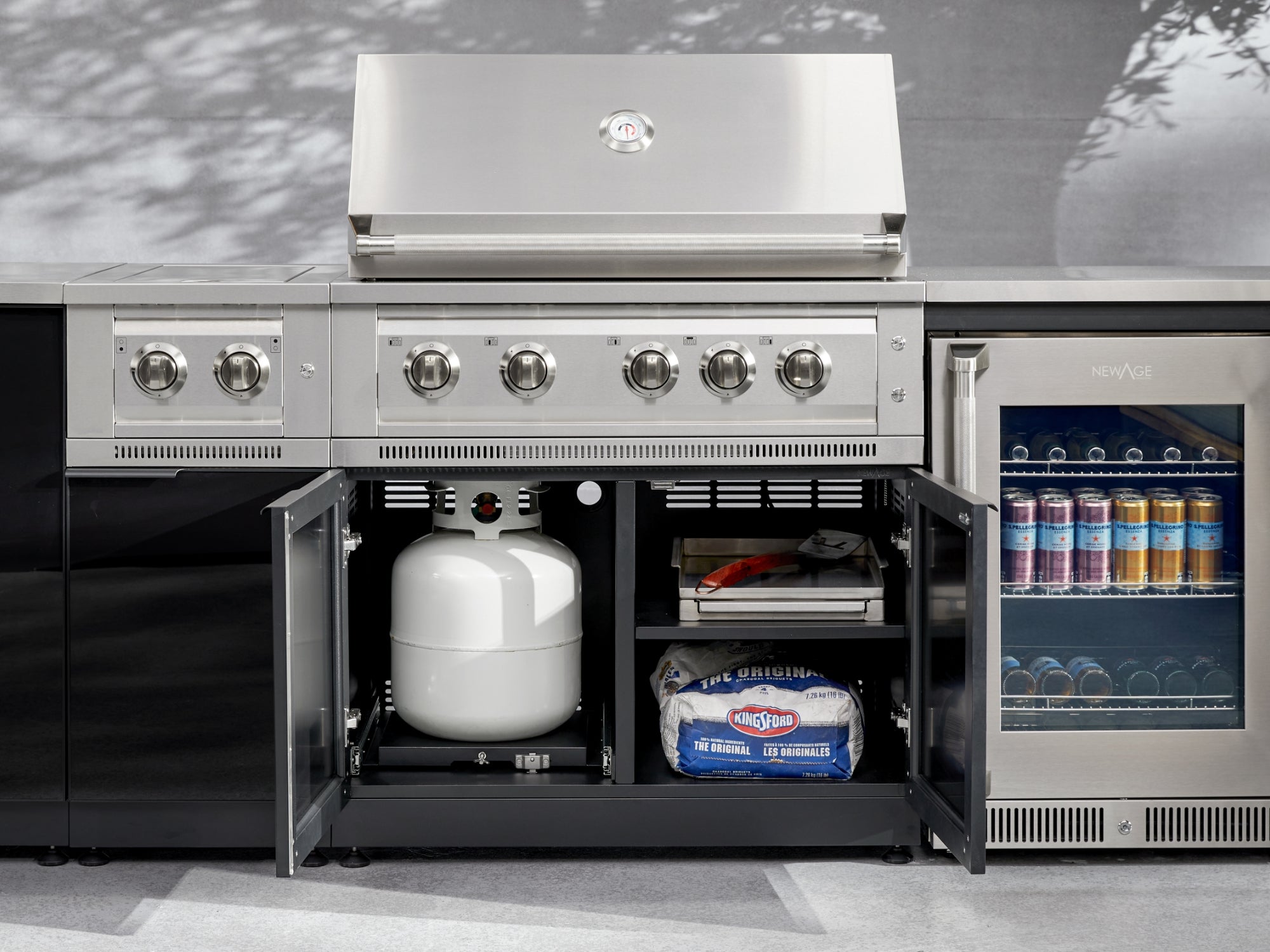 Outdoor Kitchen Aluminum 5 Piece Cabinet Set With 3 Drawer, Bar, Grill Cabinet, Performance Grill and Countertop