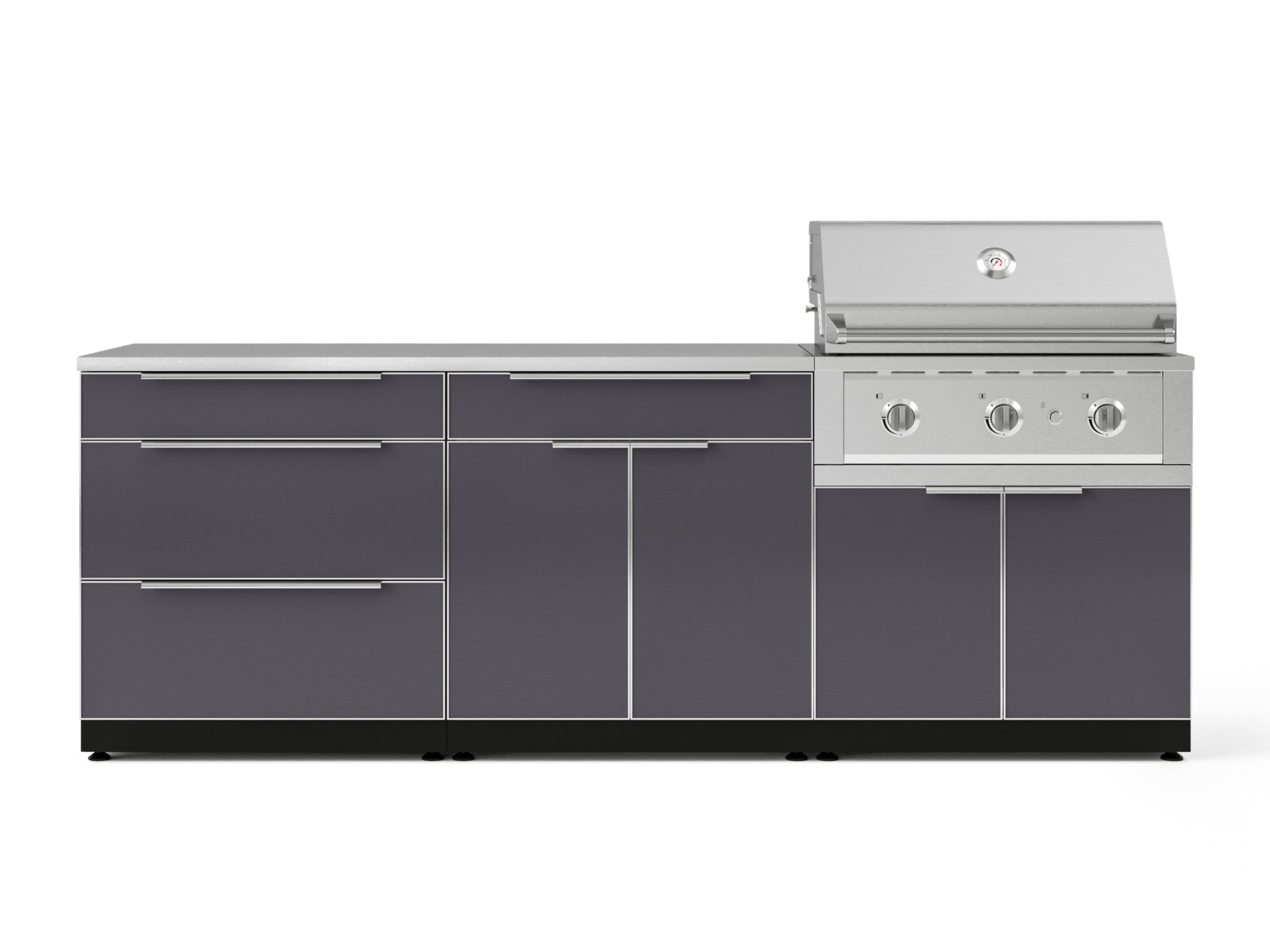 Outdoor Kitchen Aluminum 5 Piece Cabinet Set With 3 Drawer, Bar, Grill Cabinet, Performance Grill and Countertop