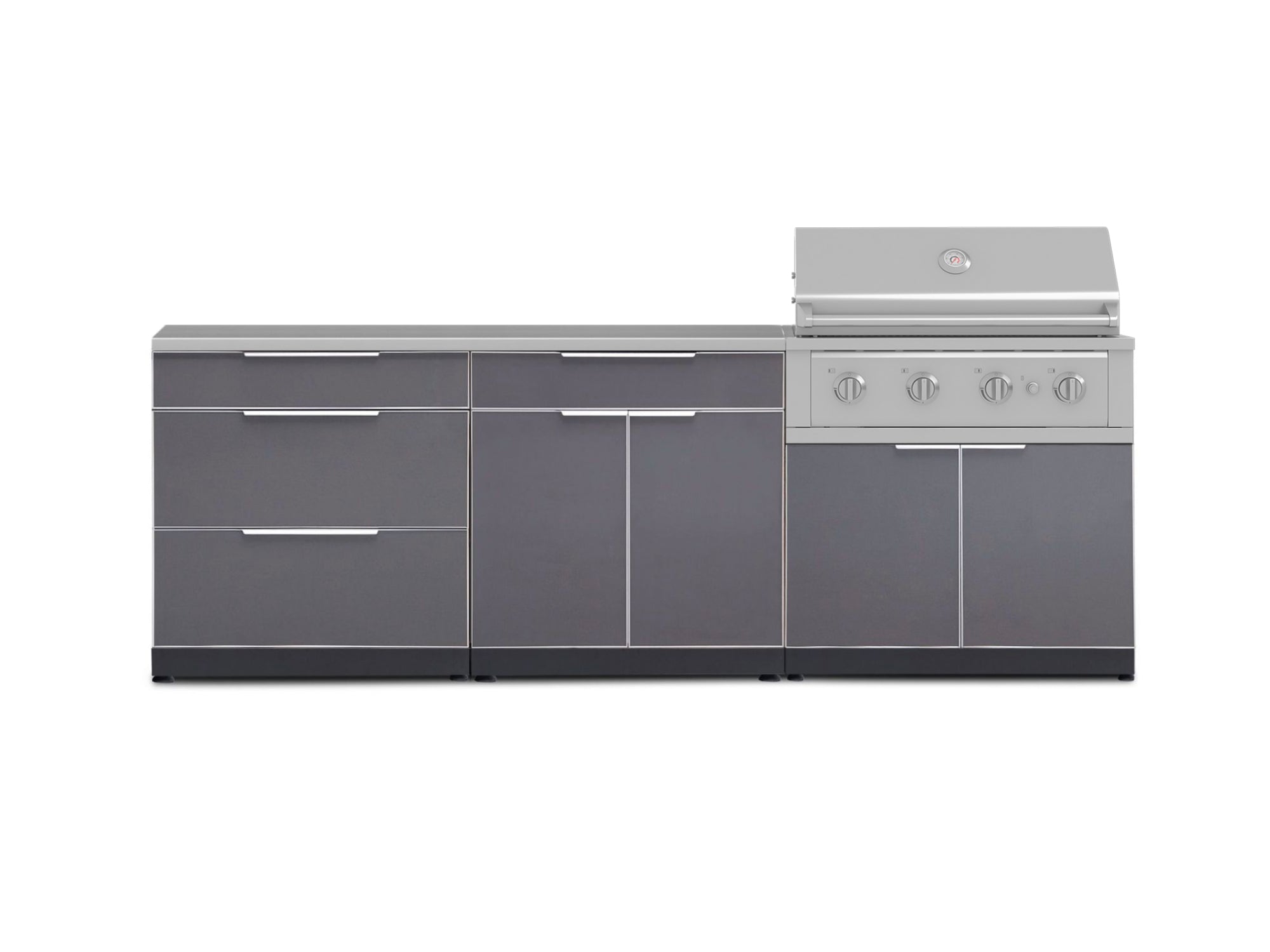 Outdoor Kitchen Aluminum 5 Piece Cabinet Set With 3 Drawer, Bar, Grill Cabinet, Performance Grill and Countertop