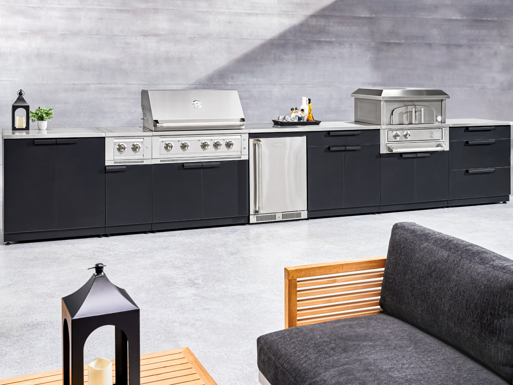 Outdoor Kitchen Stainless-Steel 5 Piece Cabinet Set with 3-Drawer, Bar, Grill Cabinet, Performance Grill and Countertop