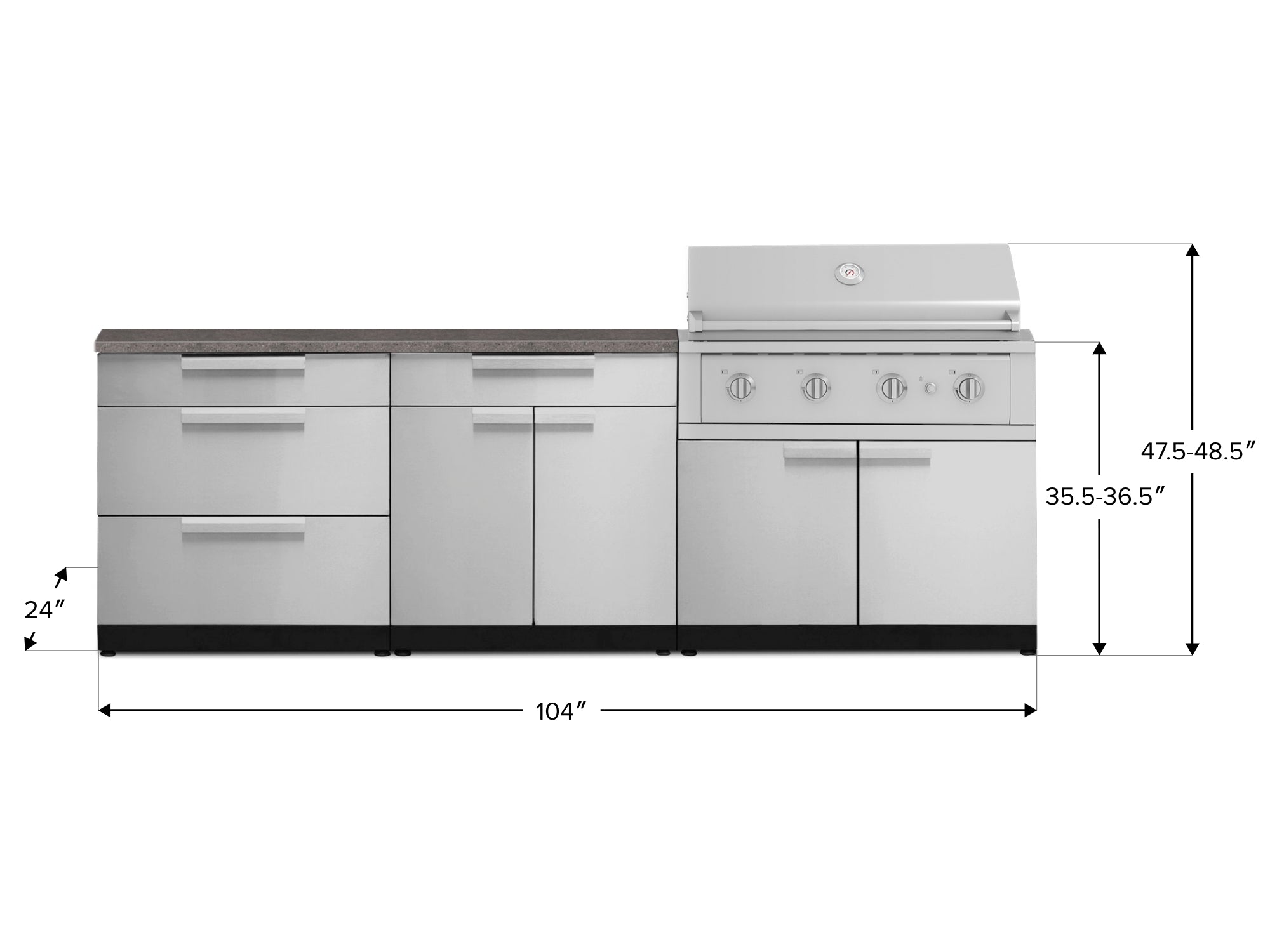 Outdoor Kitchen Stainless-Steel 5 Piece Cabinet Set with 3-Drawer, Bar, Grill Cabinet, Performance Grill and Countertop