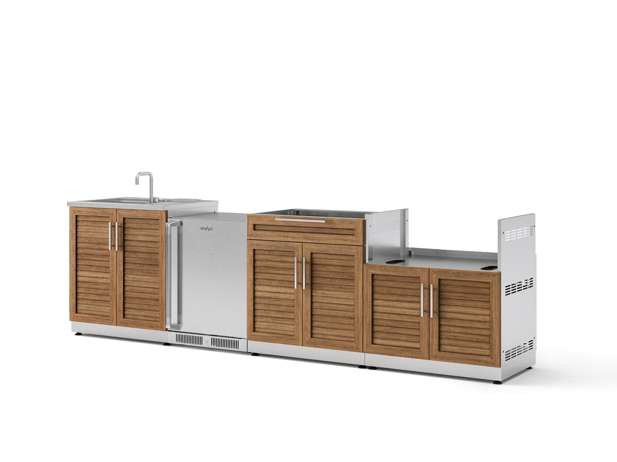 Outdoor Kitchen Stainless Steel Louvered Doors 4 Piece Cabinet Set with Sink, Bar, Grill Cabinet and Fridge