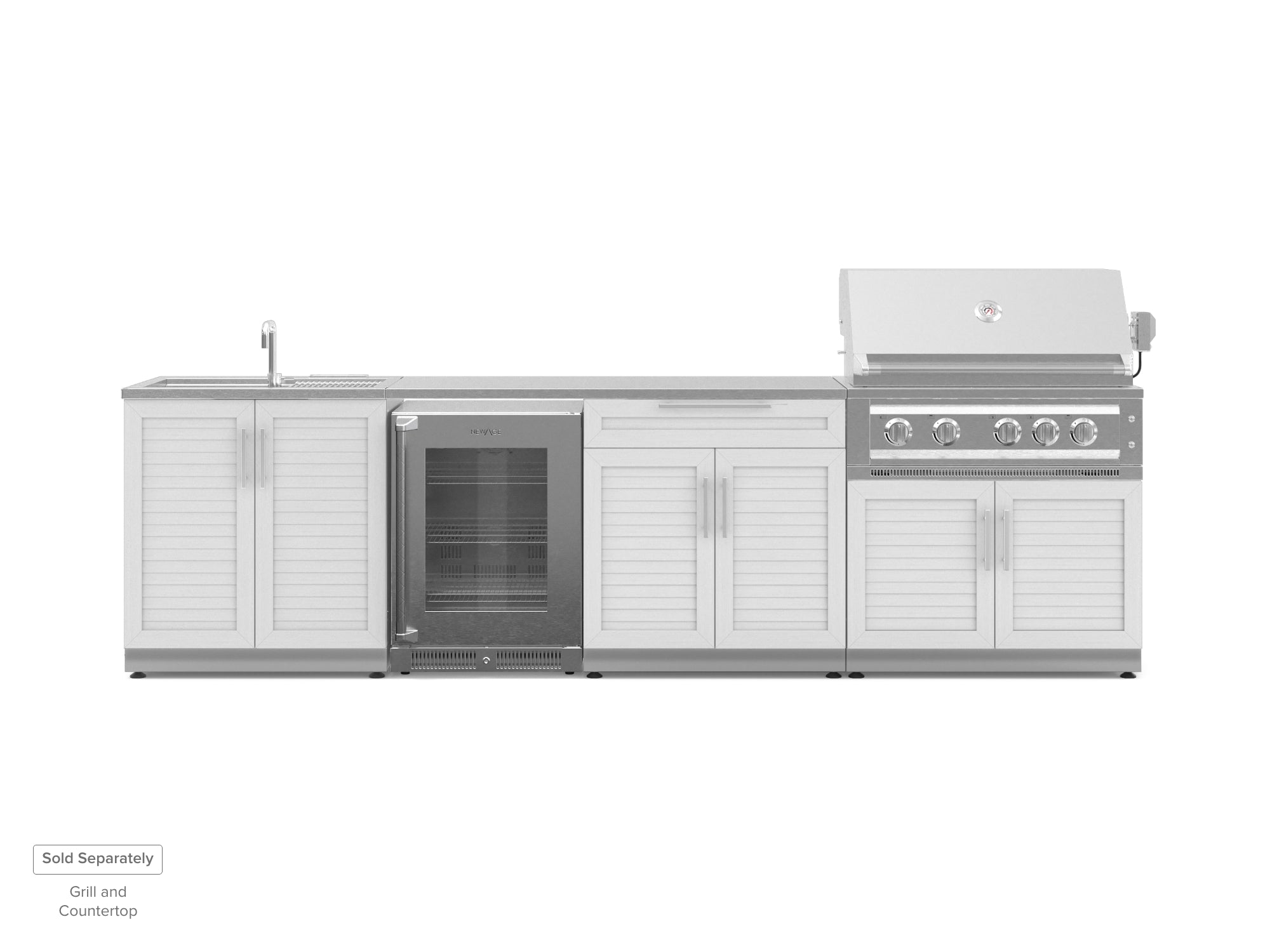 Outdoor Kitchen Stainless Steel Louvered Doors 4 Piece Cabinet Set with Sink, Bar, Grill Cabinet and Fridge
