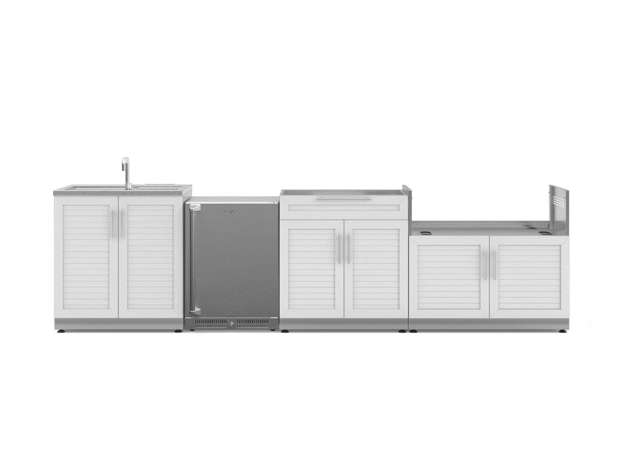 Outdoor Kitchen Stainless Steel Louvered Doors 4 Piece Cabinet Set with Sink, Bar, Grill Cabinet and Fridge