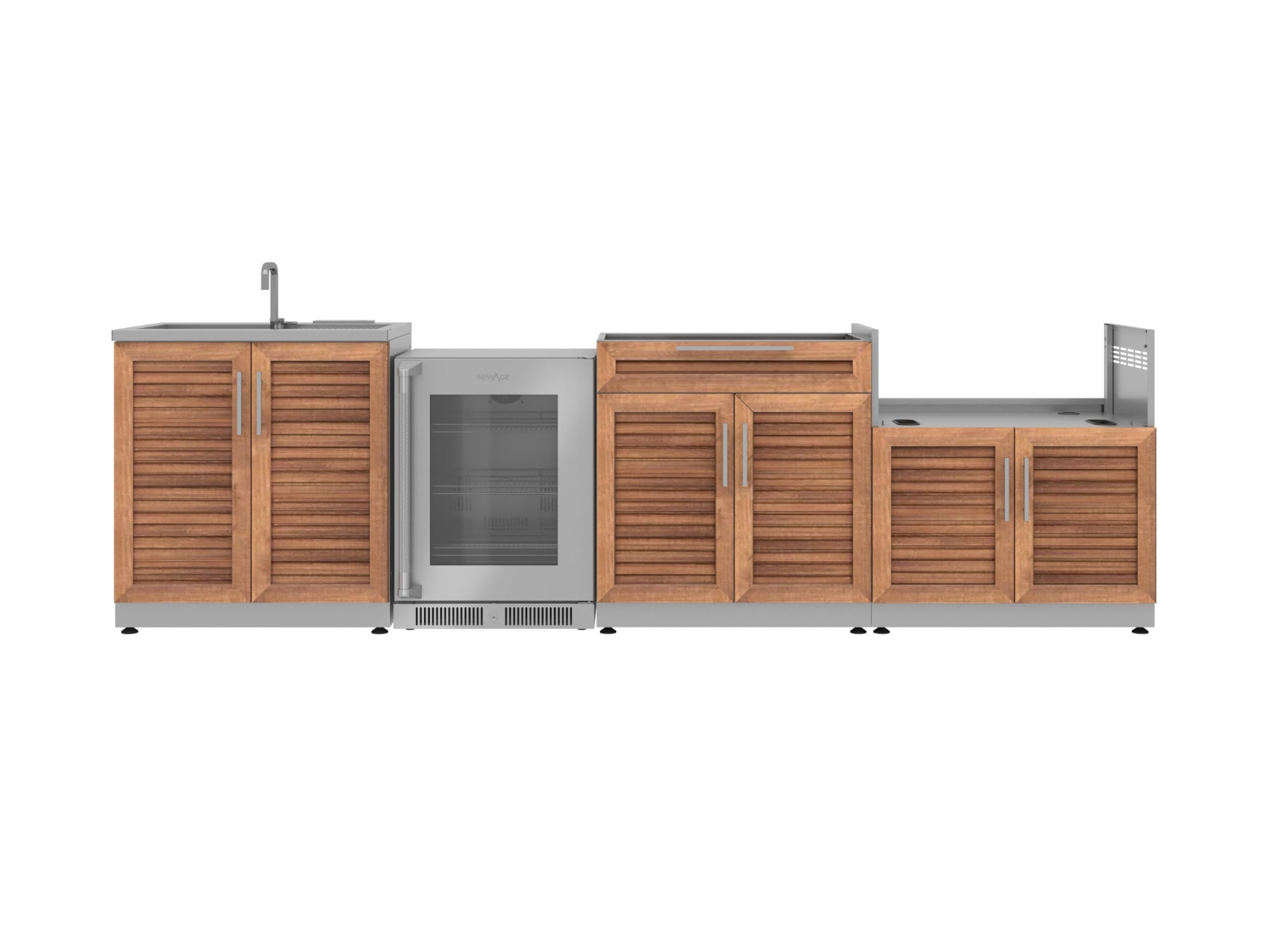 Outdoor Kitchen Stainless Steel Louvered Doors 4 Piece Cabinet Set with Sink, Bar, Grill Cabinet and Fridge