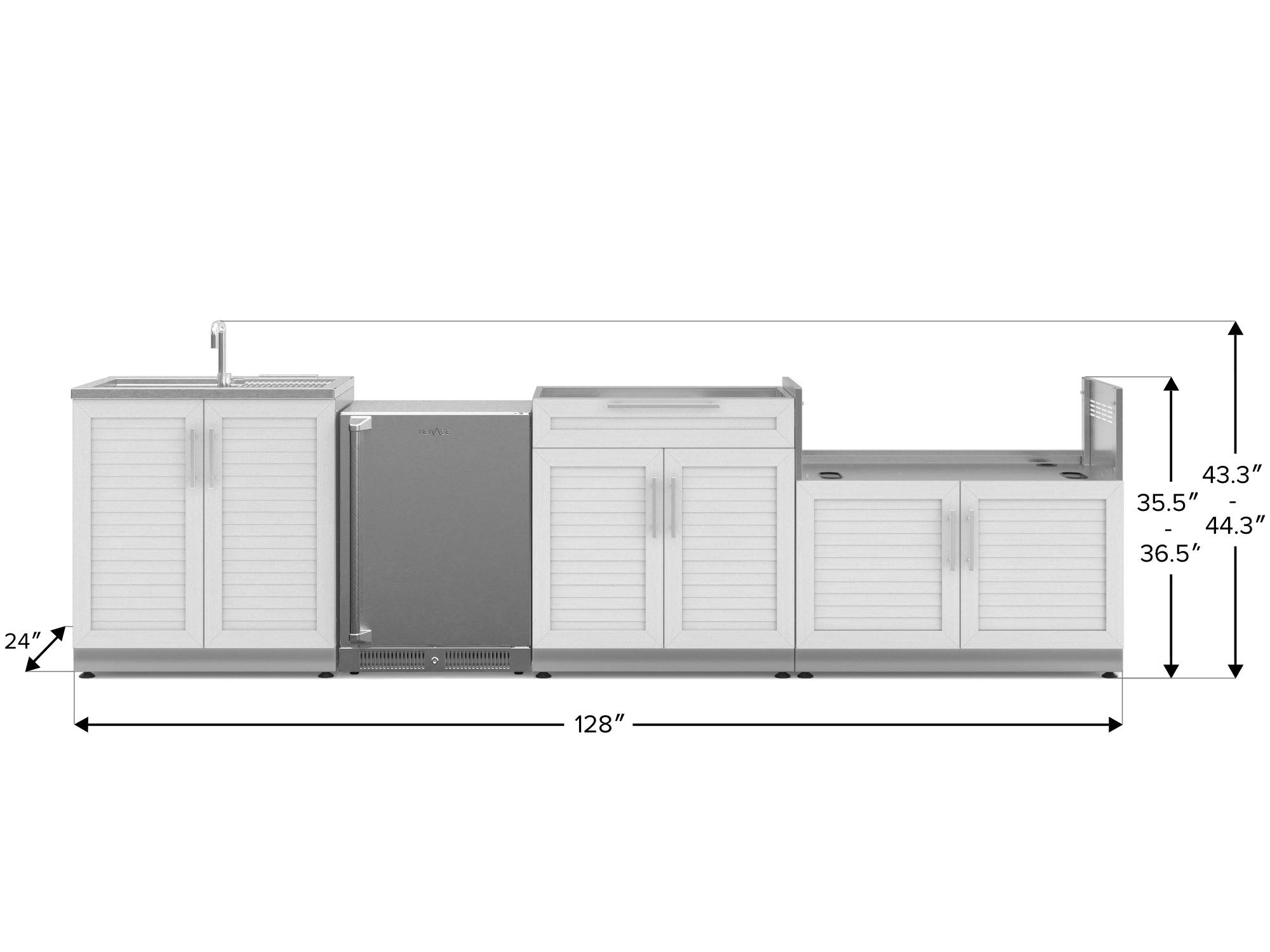 Outdoor Kitchen Stainless Steel Louvered Doors 4 Piece Cabinet Set with Sink, Bar, Grill Cabinet and Fridge