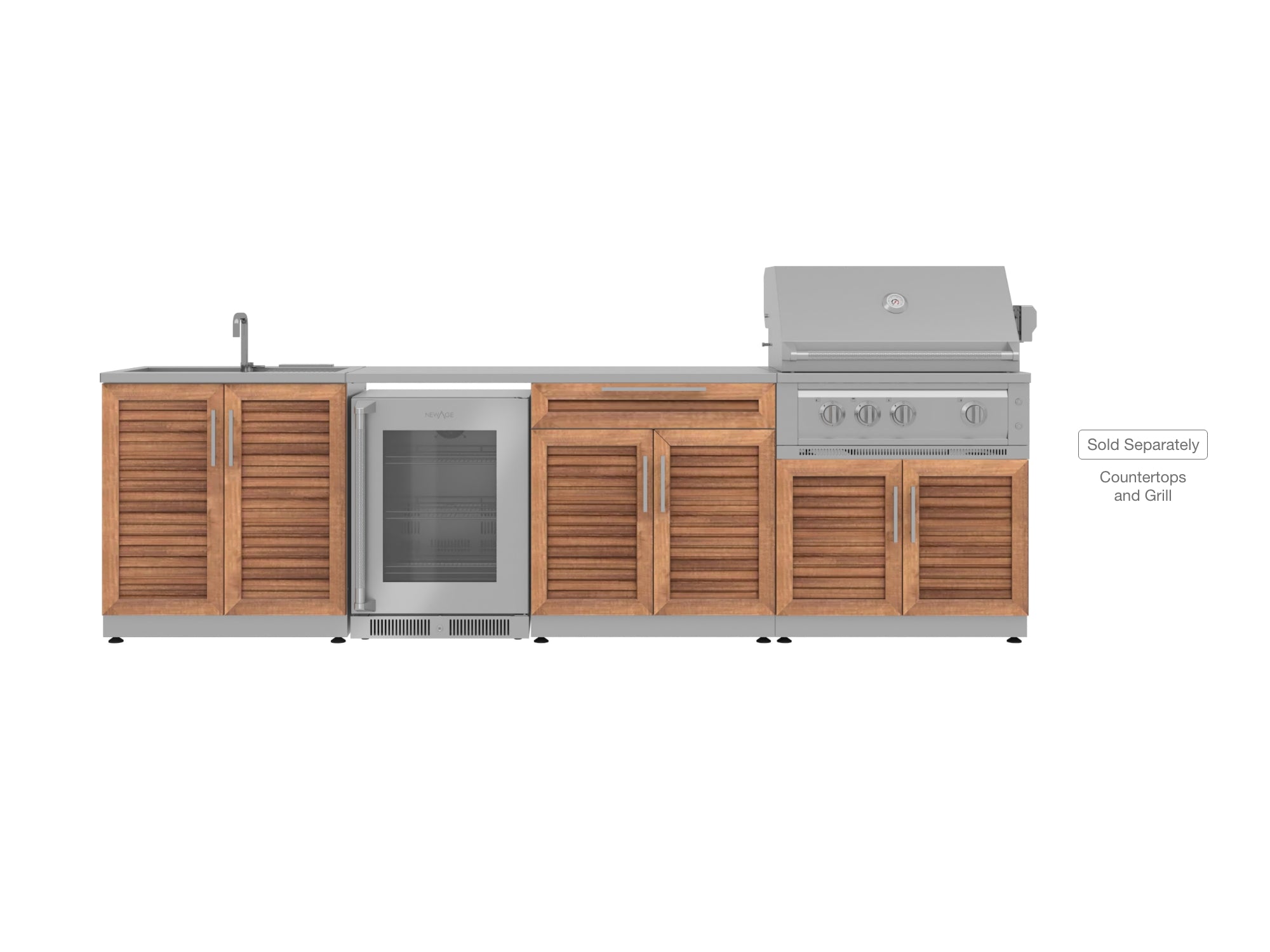 Outdoor Kitchen Stainless Steel Louvered Doors 4 Piece Cabinet Set with Sink, Bar, Grill Cabinet and Fridge