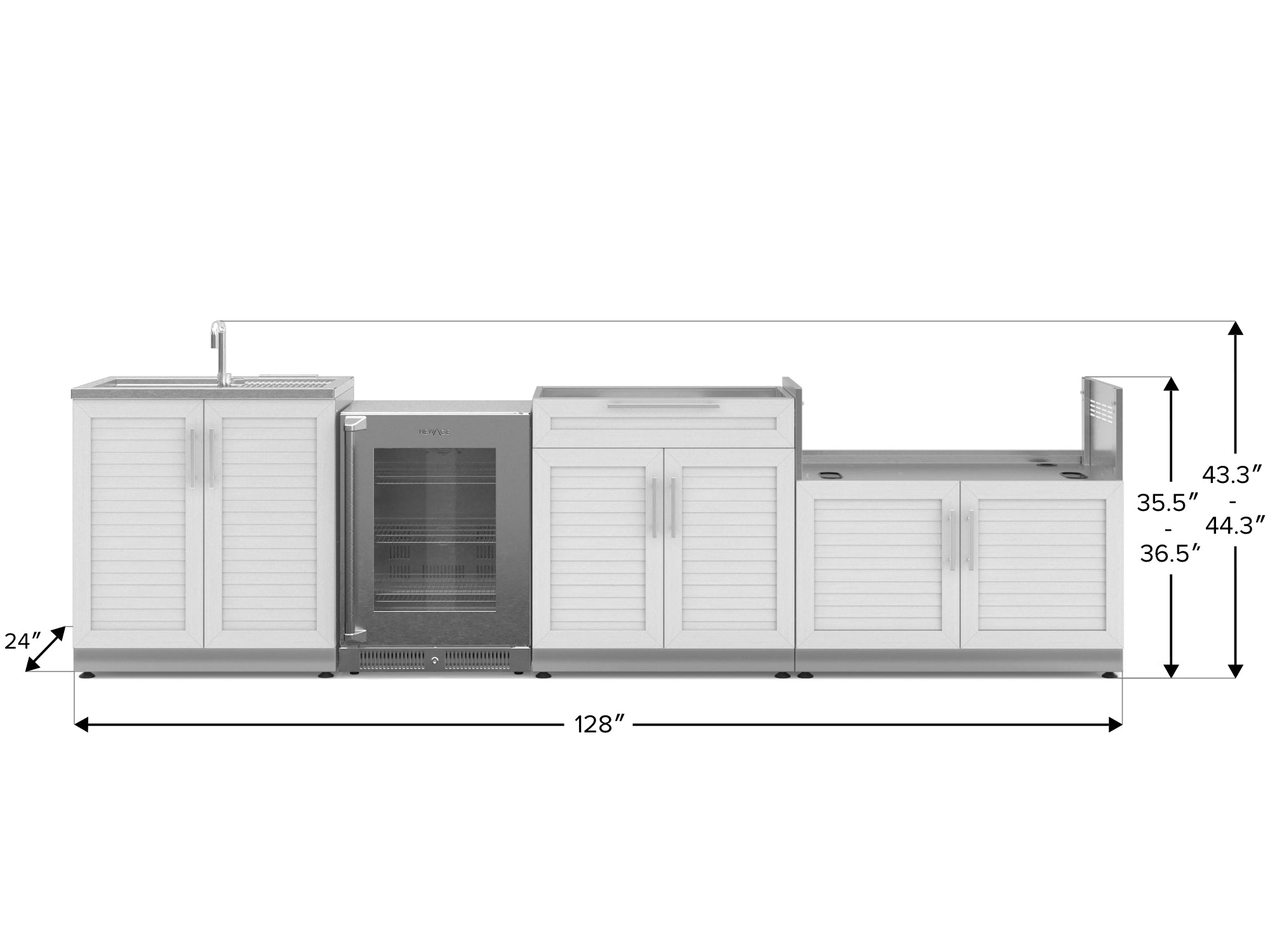 Outdoor Kitchen Stainless Steel Louvered Doors 4 Piece Cabinet Set with Sink, Bar, Grill Cabinet and Fridge
