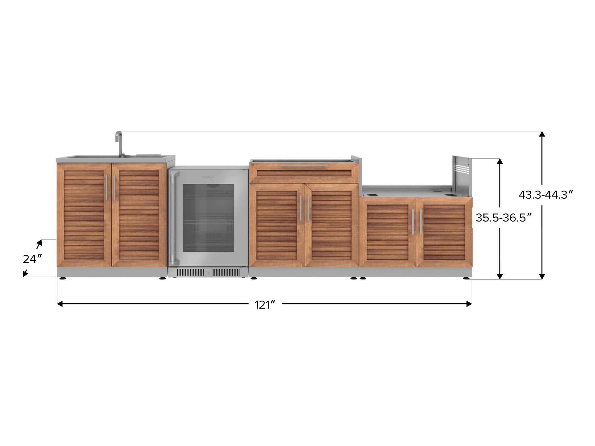 Outdoor Kitchen Stainless Steel Louvered Doors 4 Piece Cabinet Set with Sink, Bar, Grill Cabinet and Fridge