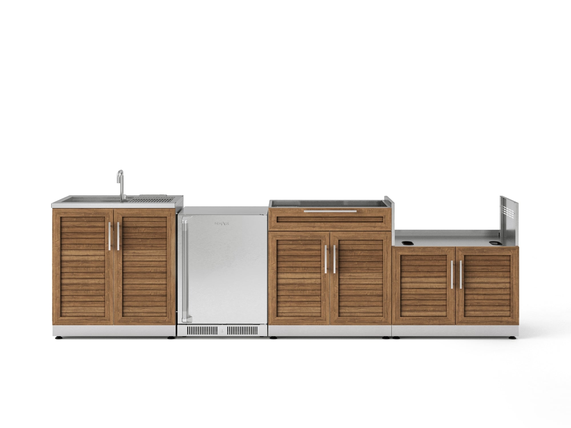 Outdoor Kitchen Stainless Steel Louvered Doors 4 Piece Cabinet Set with Sink, Bar, Grill Cabinet and Fridge