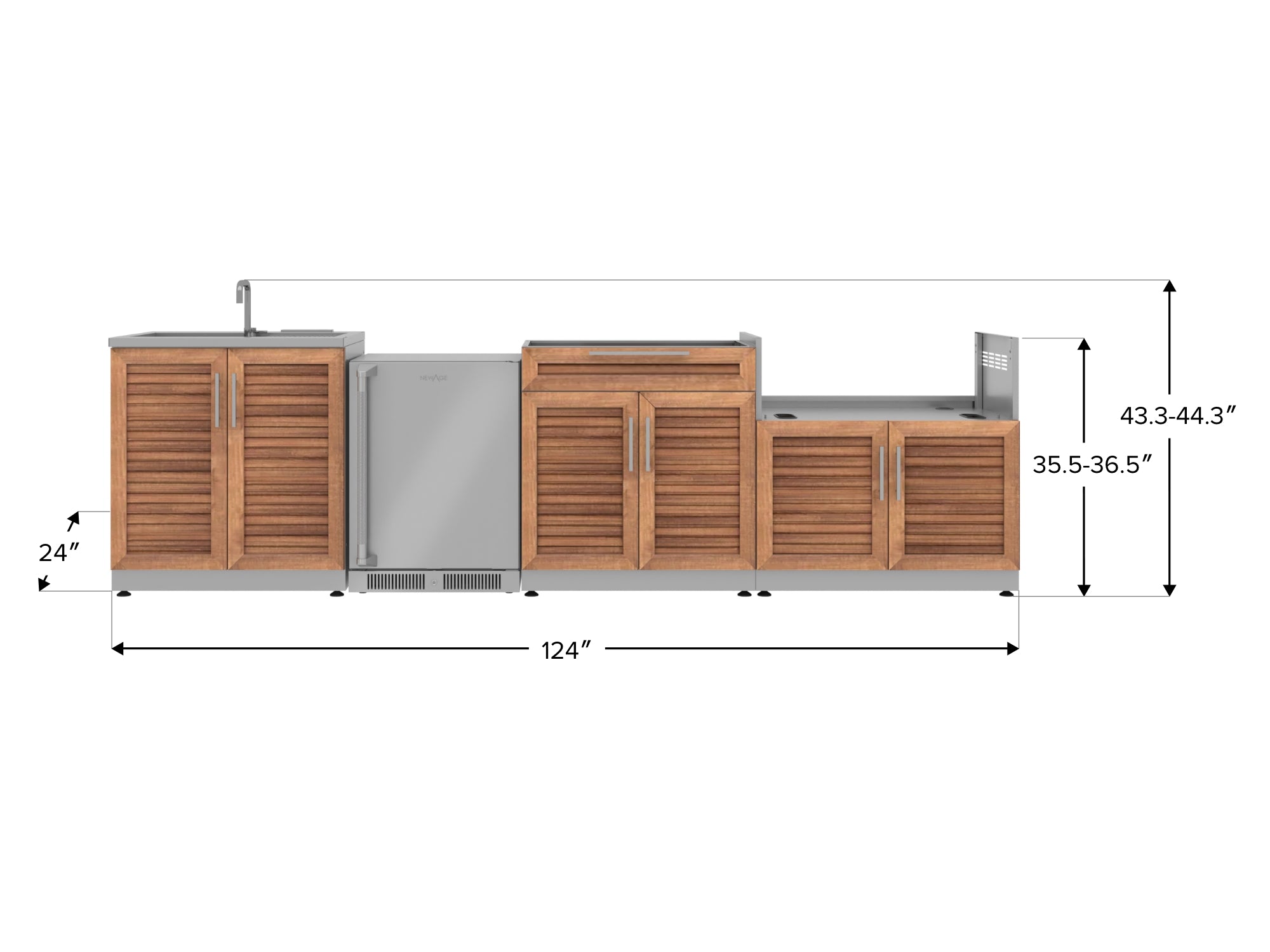 Outdoor Kitchen Stainless Steel Louvered Doors 4 Piece Cabinet Set with Sink, Bar, Grill Cabinet and Fridge