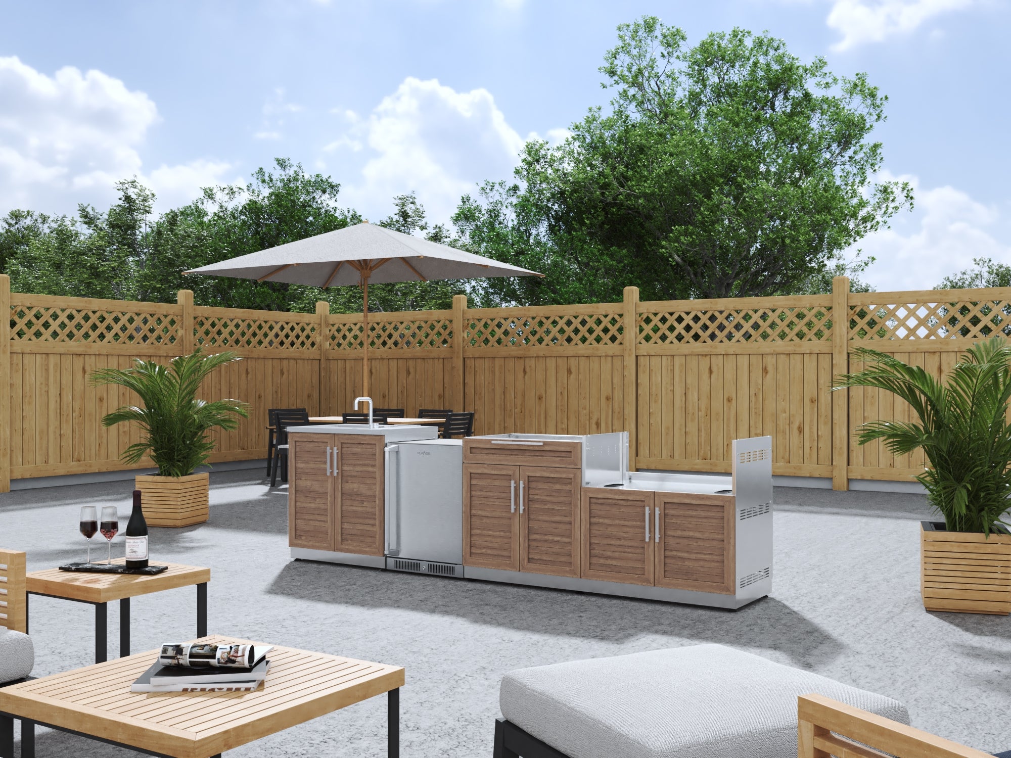 Outdoor Kitchen Stainless Steel Louvered Doors 4 Piece Cabinet Set with Sink, Bar, Grill Cabinet and Fridge