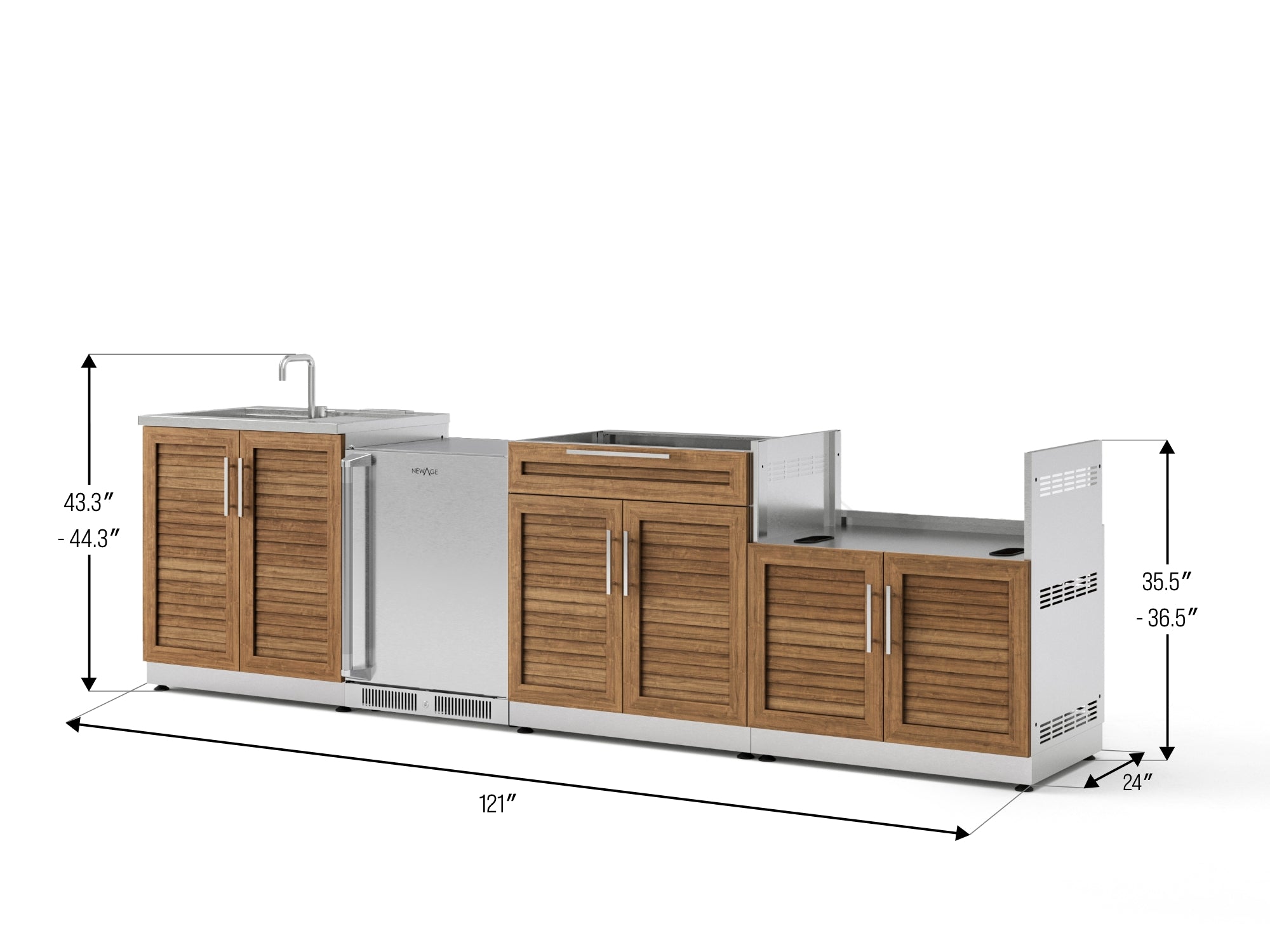 Outdoor Kitchen Stainless Steel Louvered Doors 4 Piece Cabinet Set with Sink, Bar, Grill Cabinet and Fridge