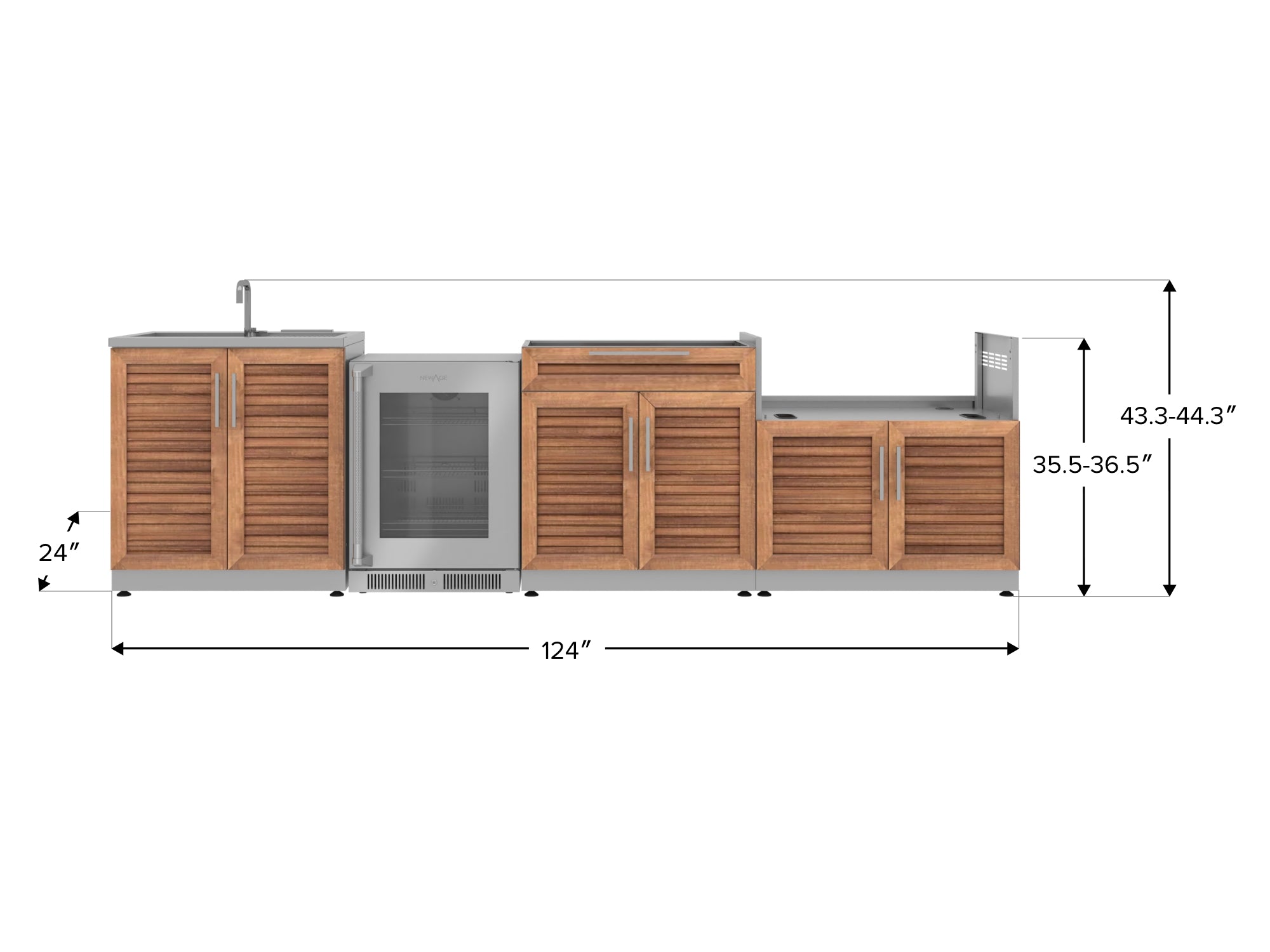 Outdoor Kitchen Stainless Steel Louvered Doors 4 Piece Cabinet Set with Sink, Bar, Grill Cabinet and Fridge