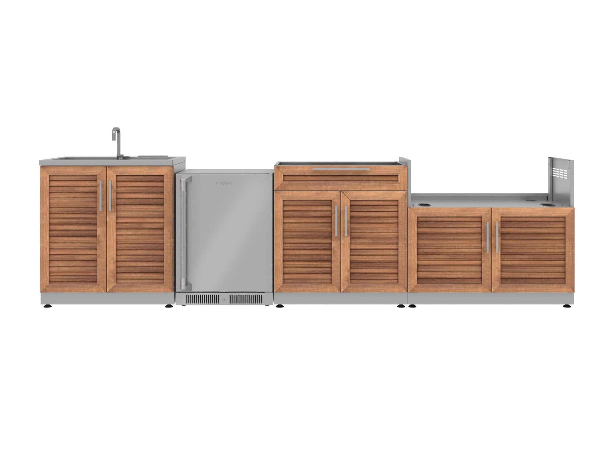 Outdoor Kitchen Stainless Steel Louvered Doors 4 Piece Cabinet Set with Sink, Bar, Grill Cabinet and Fridge
