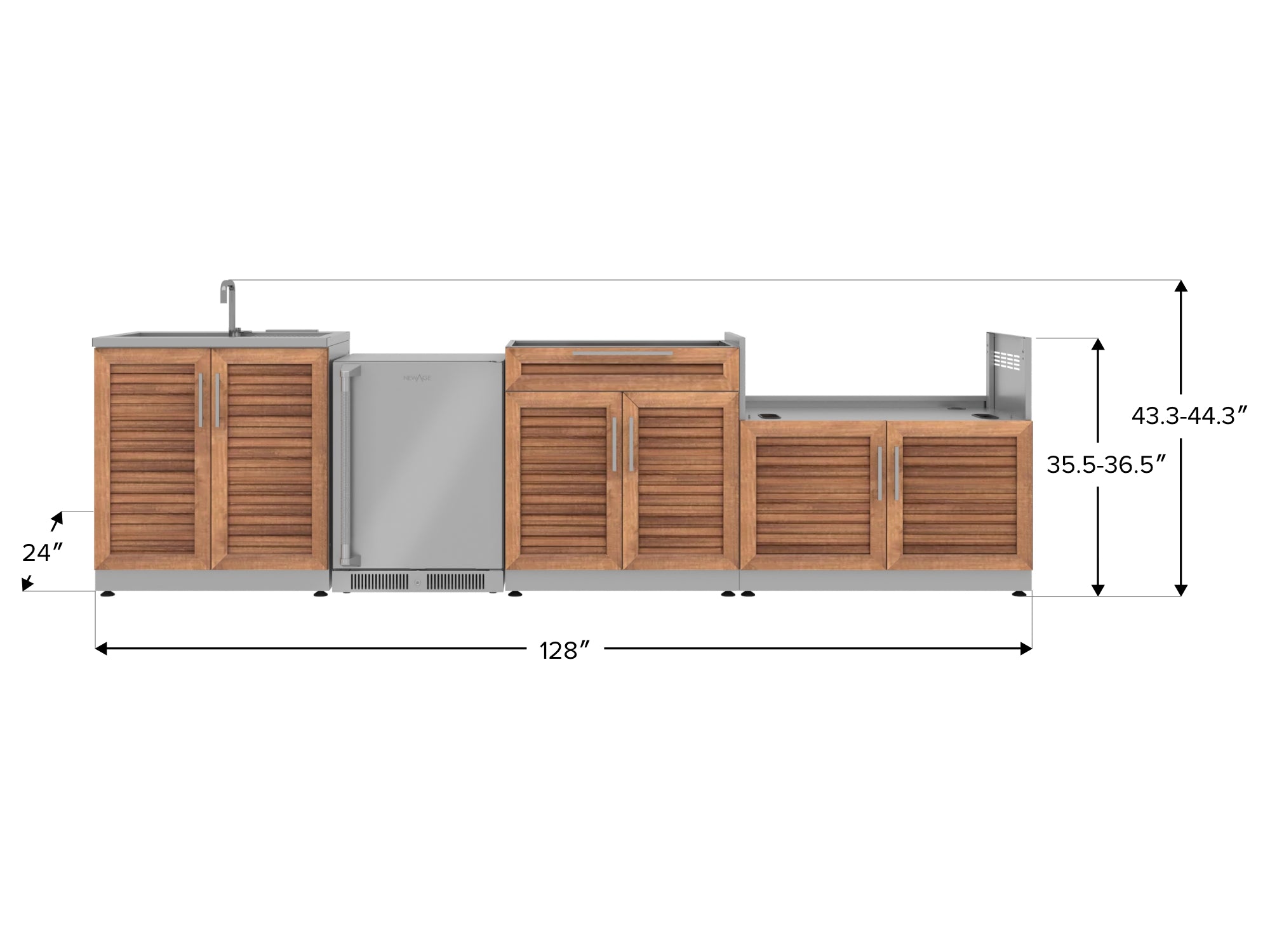 Outdoor Kitchen Stainless Steel Louvered Doors 4 Piece Cabinet Set with Sink, Bar, Grill Cabinet and Fridge