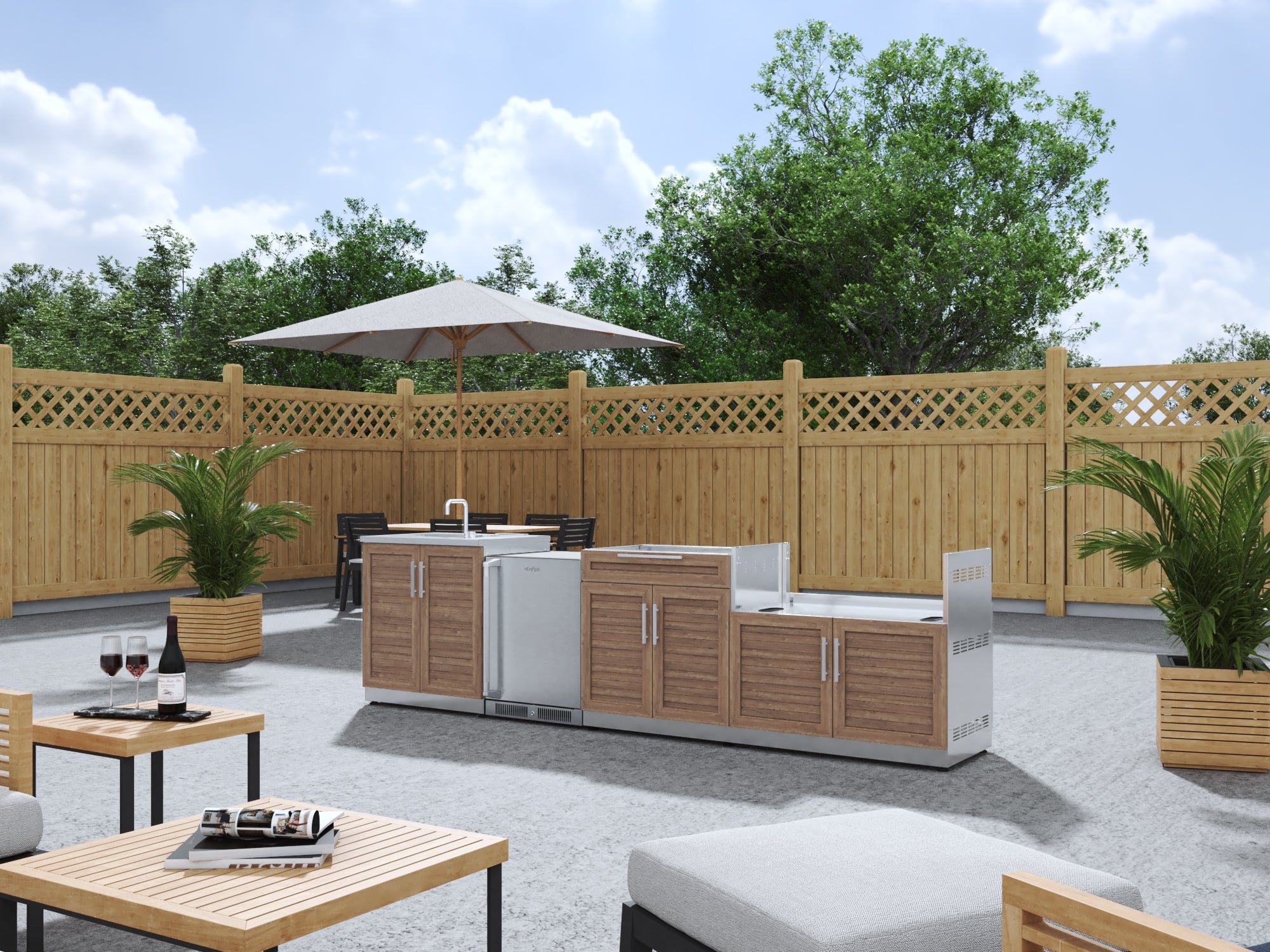 Outdoor Kitchen Stainless Steel Louvered Doors 4 Piece Cabinet Set with Sink, Bar, Grill Cabinet and Fridge