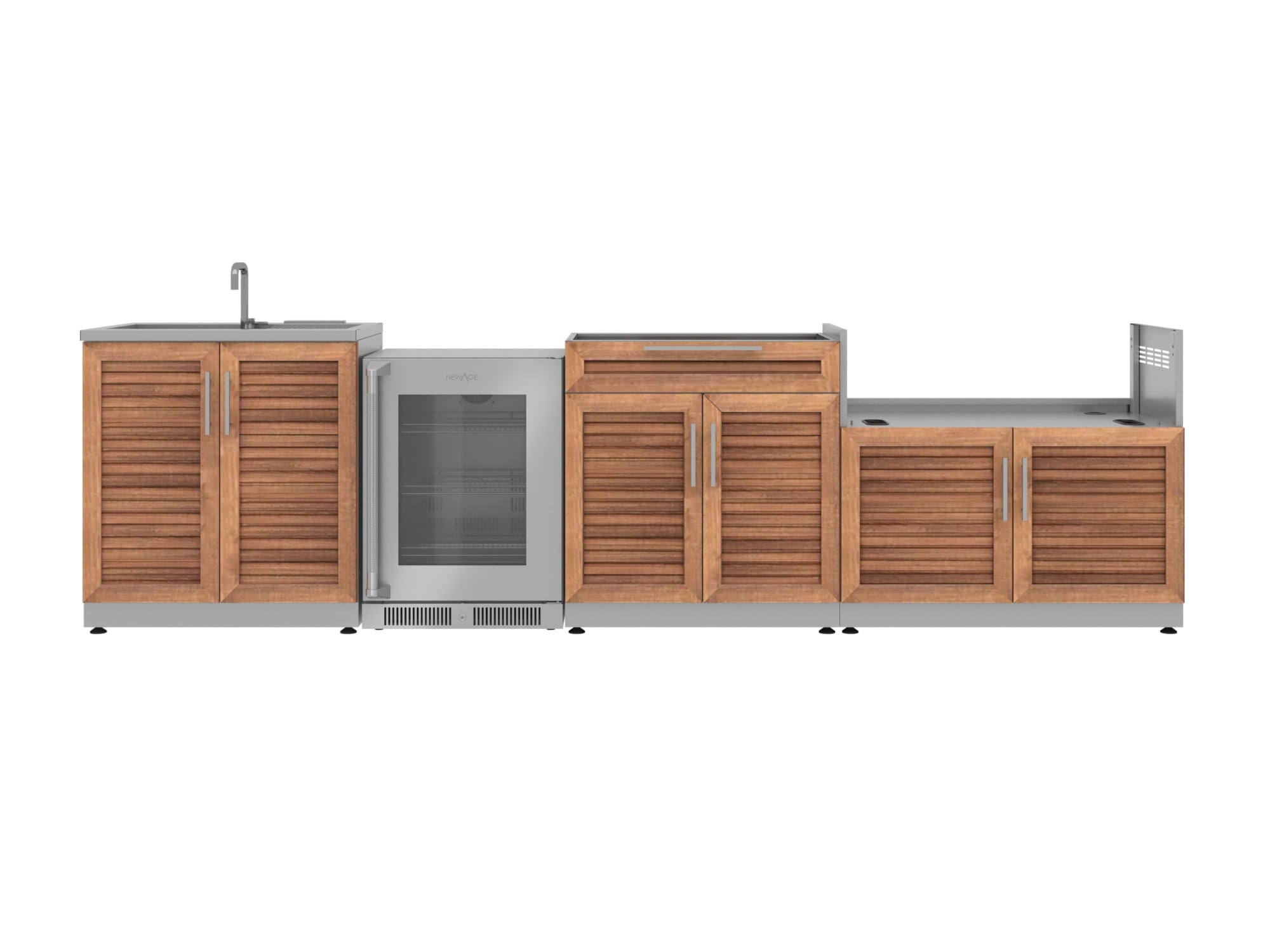 Outdoor Kitchen Stainless Steel Louvered Doors 4 Piece Cabinet Set with Sink, Bar, Grill Cabinet and Fridge