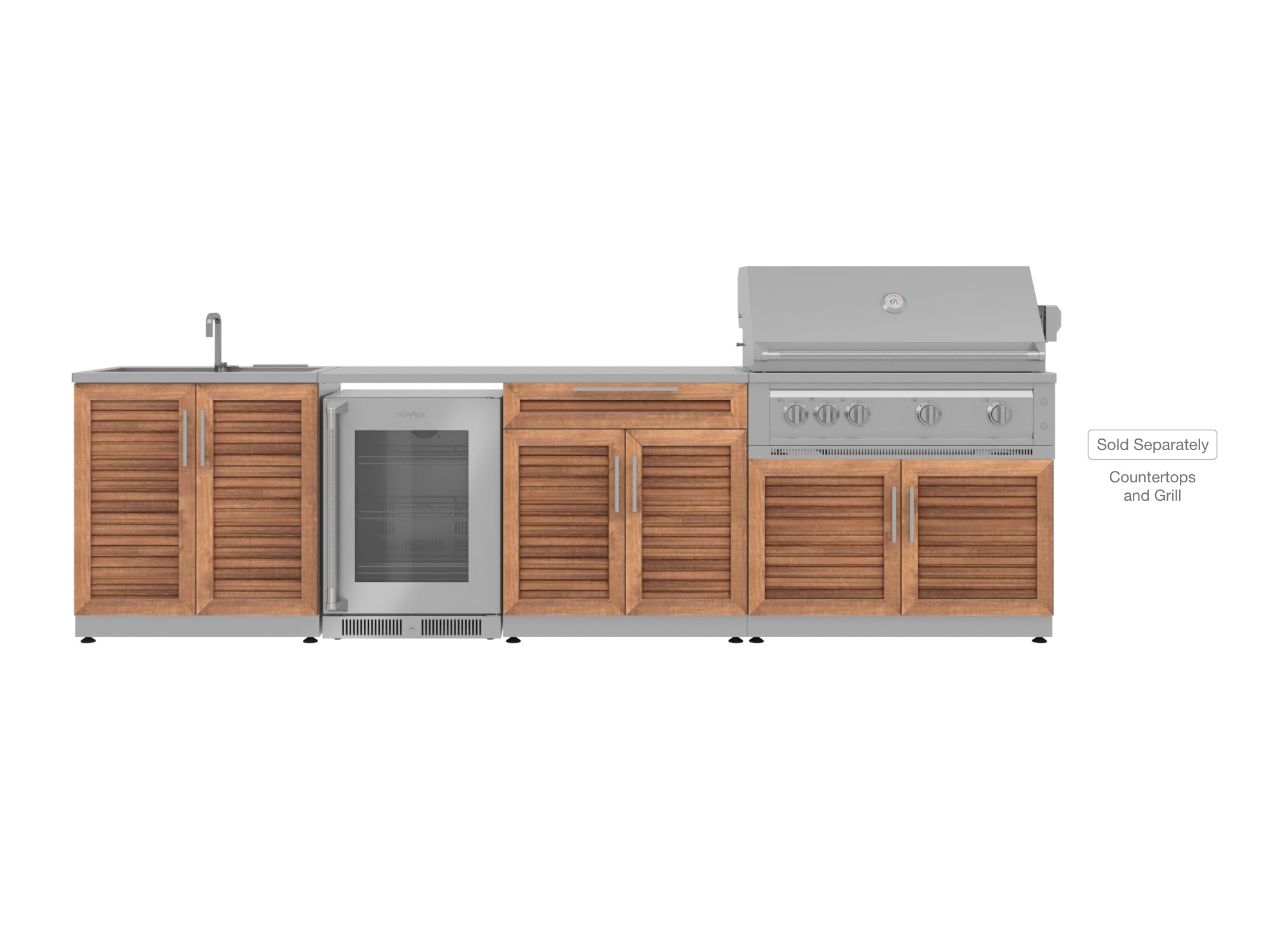 Outdoor Kitchen Stainless Steel Louvered Doors 4 Piece Cabinet Set with Sink, Bar, Grill Cabinet and Fridge