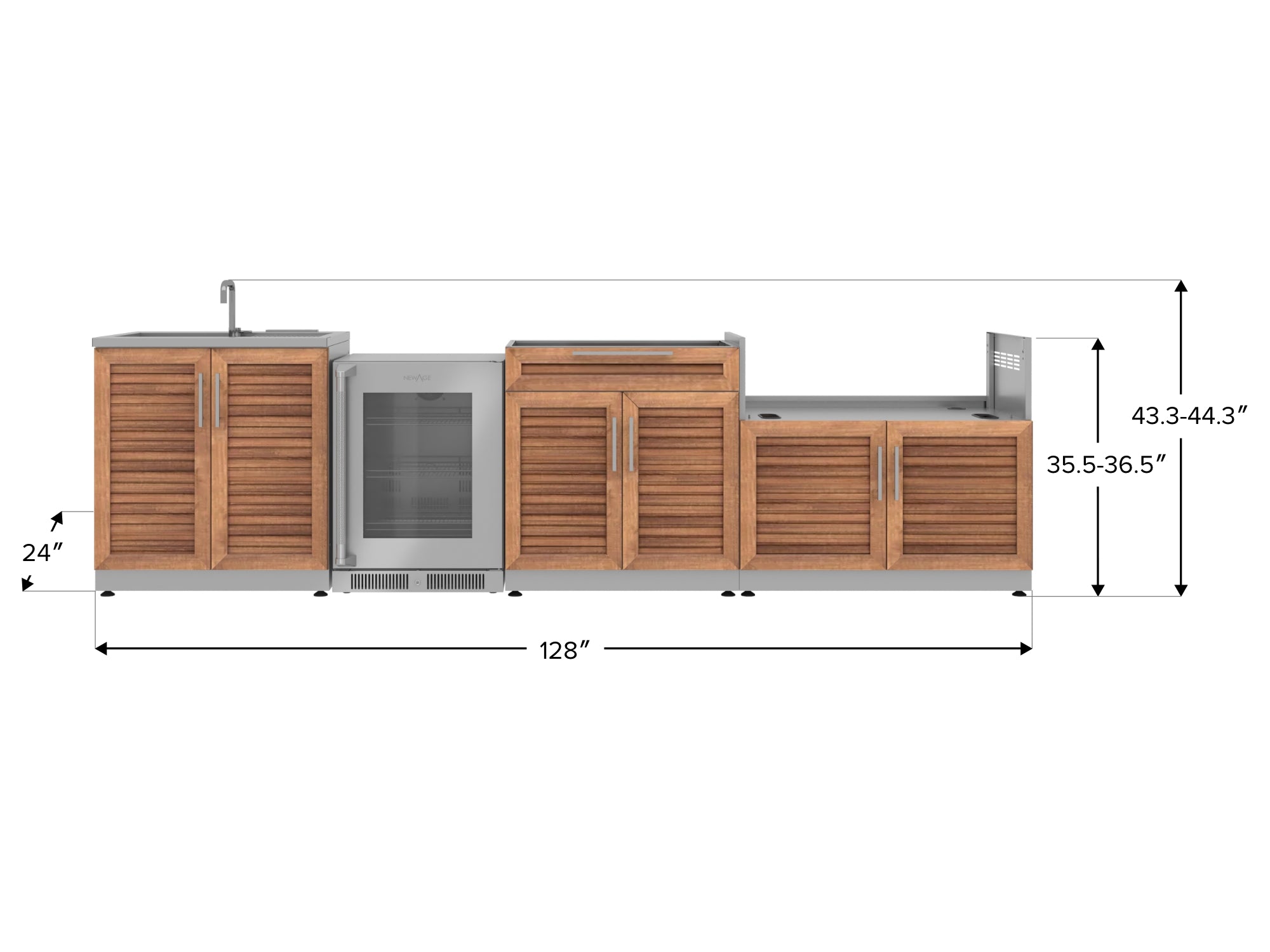 Outdoor Kitchen Stainless Steel Louvered Doors 4 Piece Cabinet Set with Sink, Bar, Grill Cabinet and Fridge