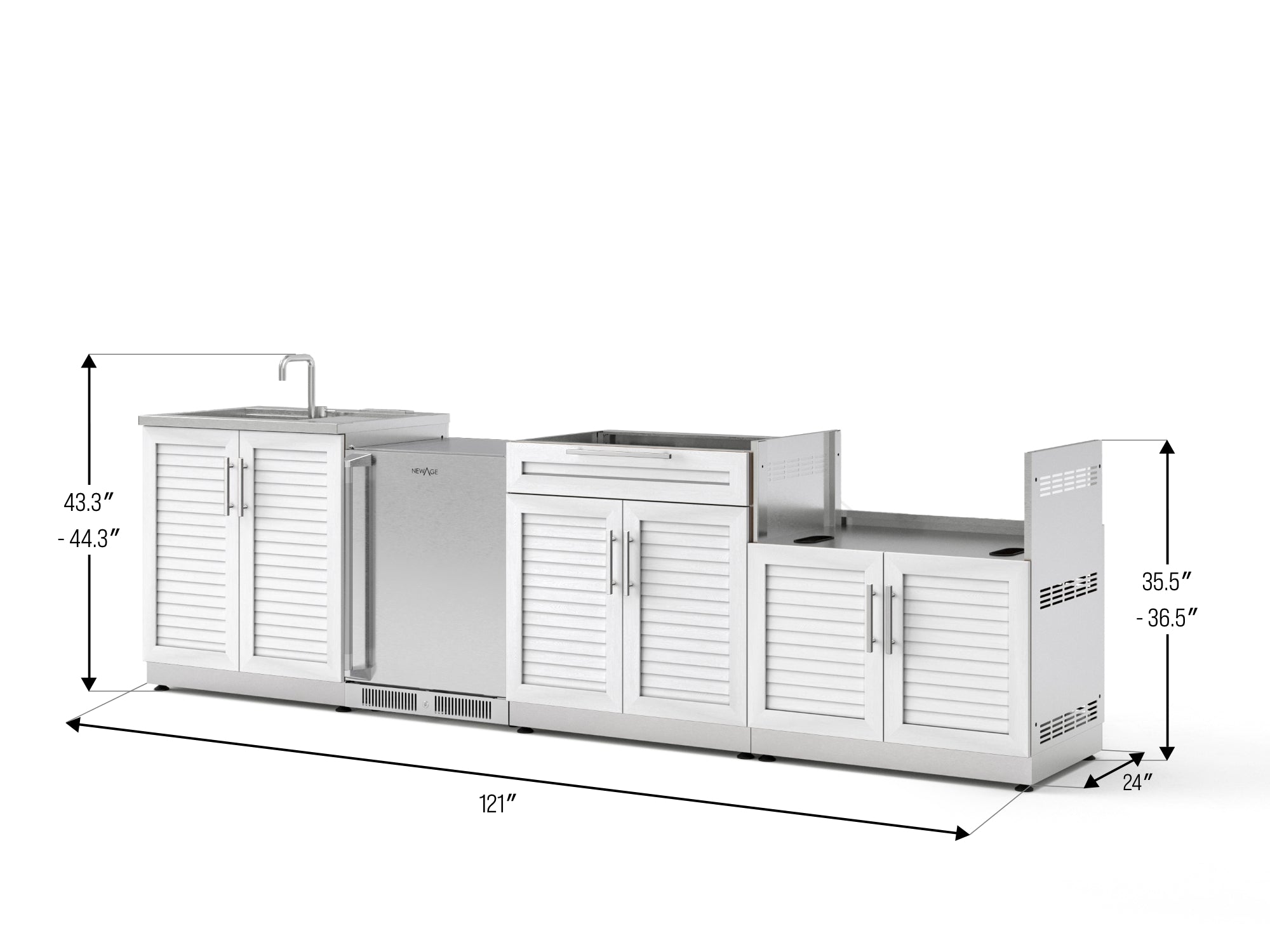 Outdoor Kitchen Stainless Steel Louvered Doors 4 Piece Cabinet Set with Sink, Bar, Grill Cabinet and Fridge