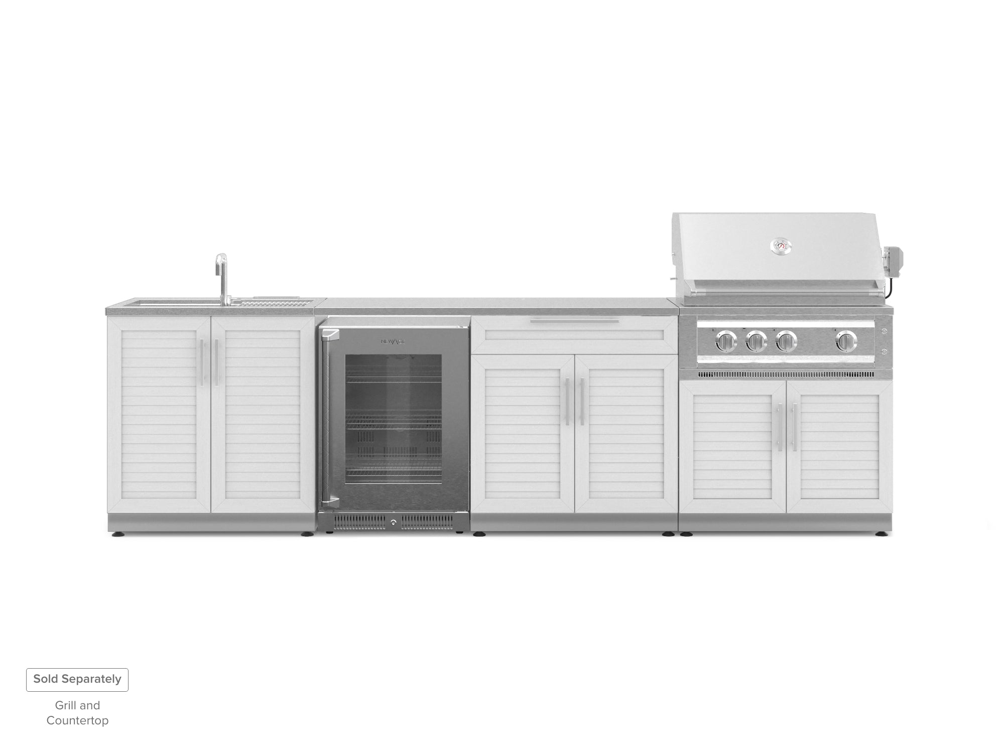 Outdoor Kitchen Stainless Steel Louvered Doors 4 Piece Cabinet Set with Sink, Bar, Grill Cabinet and Fridge