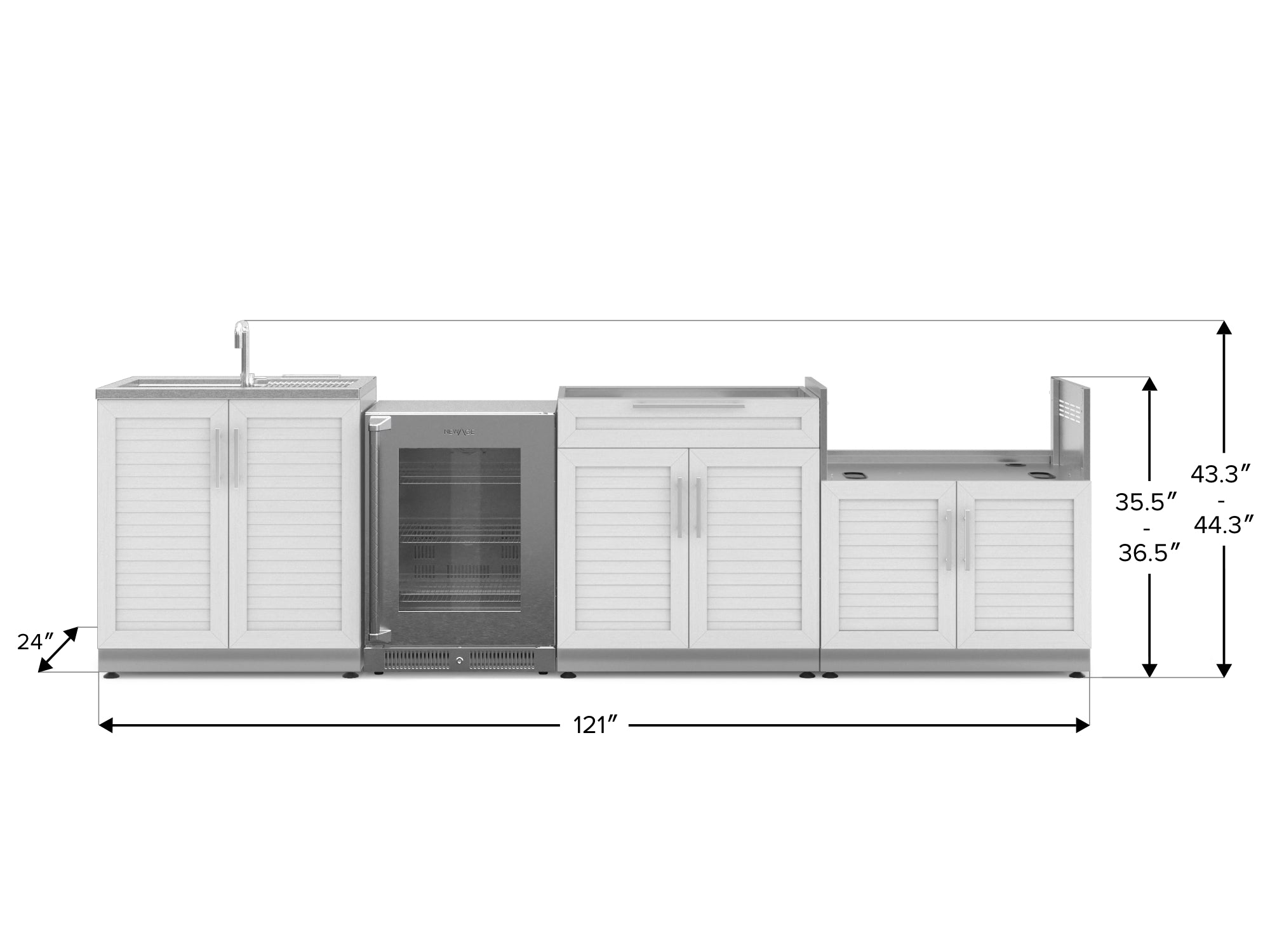 Outdoor Kitchen Stainless Steel Louvered Doors 4 Piece Cabinet Set with Sink, Bar, Grill Cabinet and Fridge