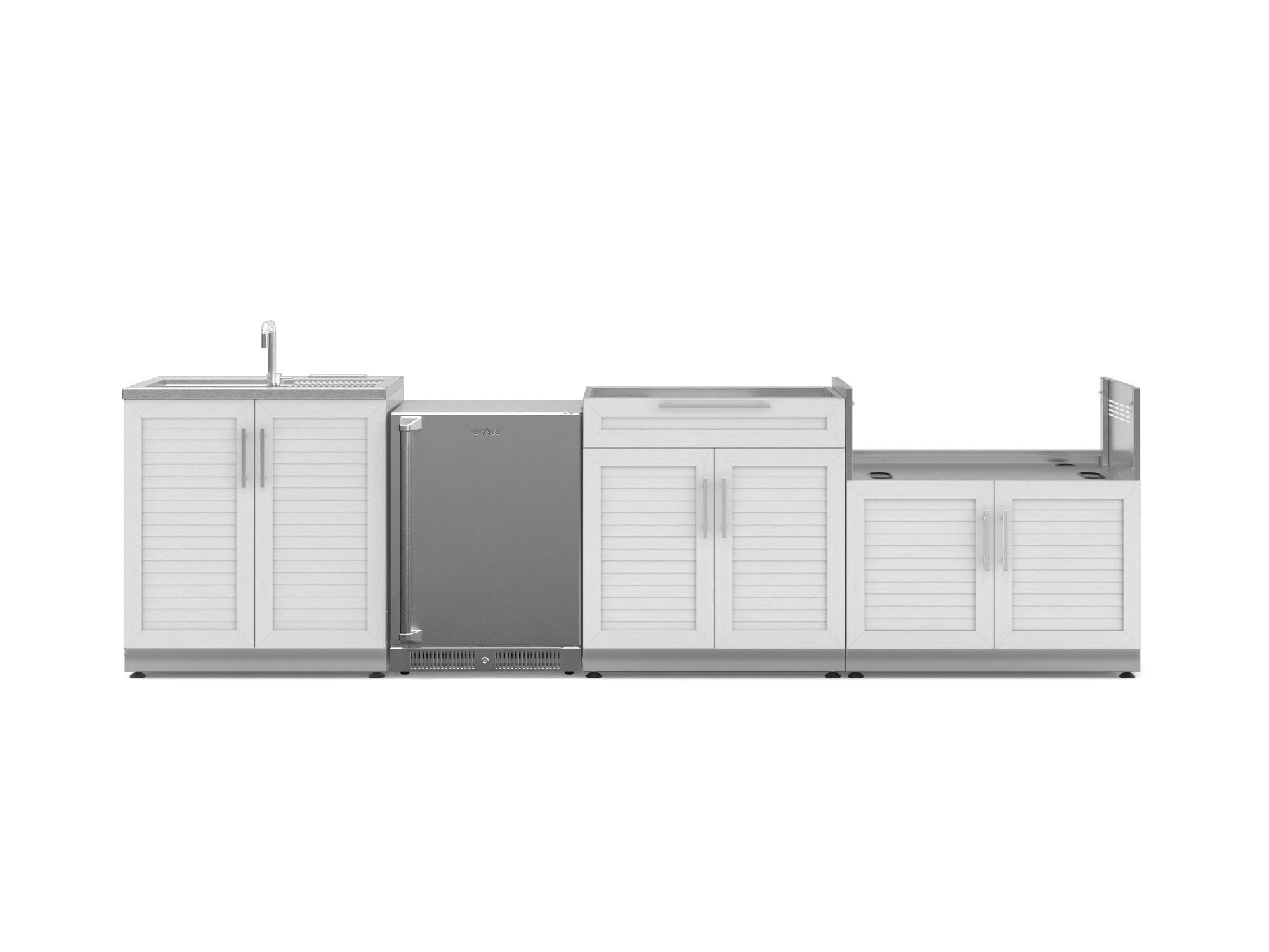 Outdoor Kitchen Stainless Steel Louvered Doors 4 Piece Cabinet Set with Sink, Bar, Grill Cabinet and Fridge