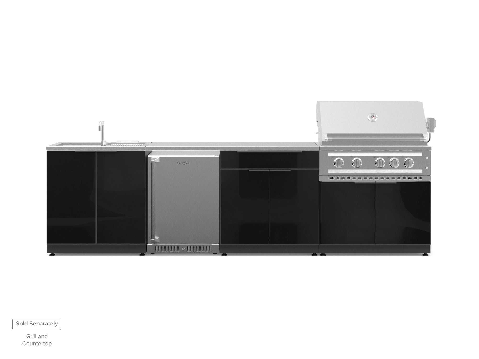Outdoor Kitchen Aluminum 4 Piece Cabinet Set with Sink, Bar, Grill Cabinet and Fridge