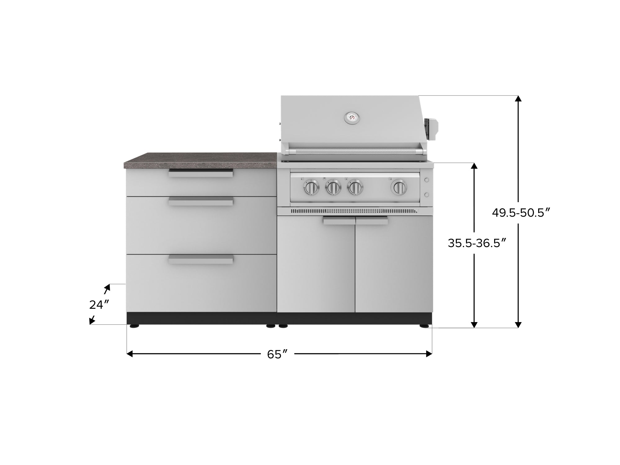 Outdoor Kitchen Stainless-Steel 4 Piece Cabinet Set with 3 Drawer, Grill Cabinet, Platinum Grill, and Countertop