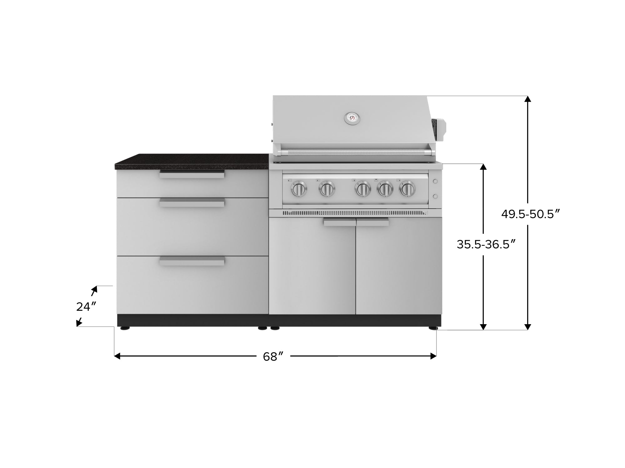 Outdoor Kitchen Stainless-Steel 4 Piece Cabinet Set with 3 Drawer, Grill Cabinet, Platinum Grill, and Countertop