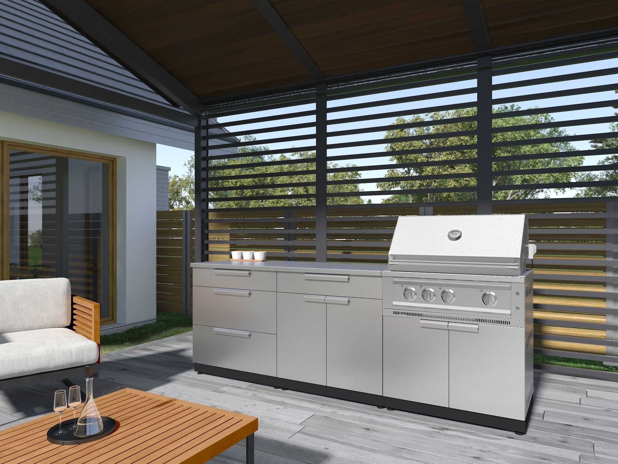 Outdoor Kitchen Stainless Steel 2 Piece Cabinet set with Base and Grill Cabinet