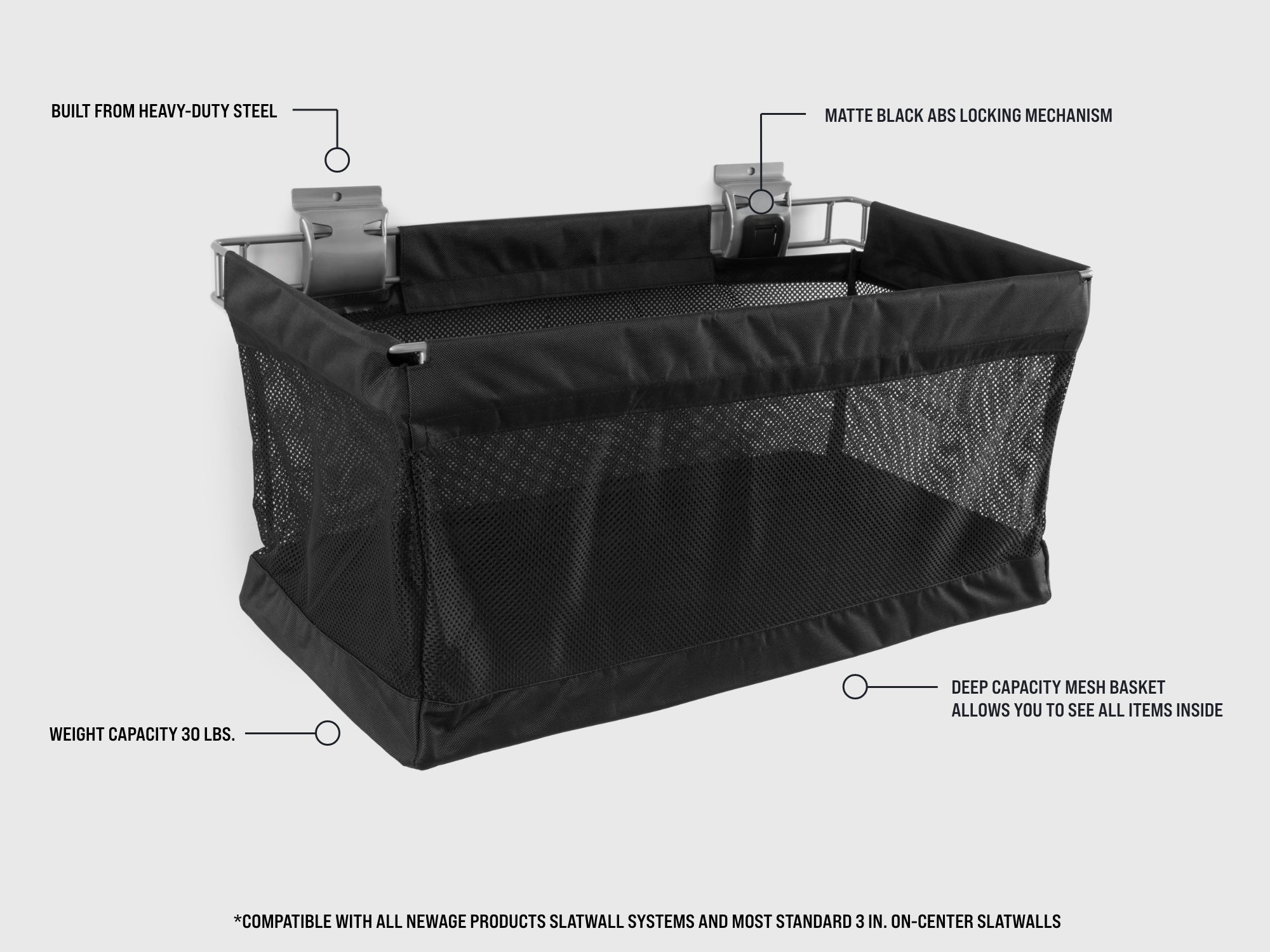 Lockable Slatwall Accessories Mesh Basket