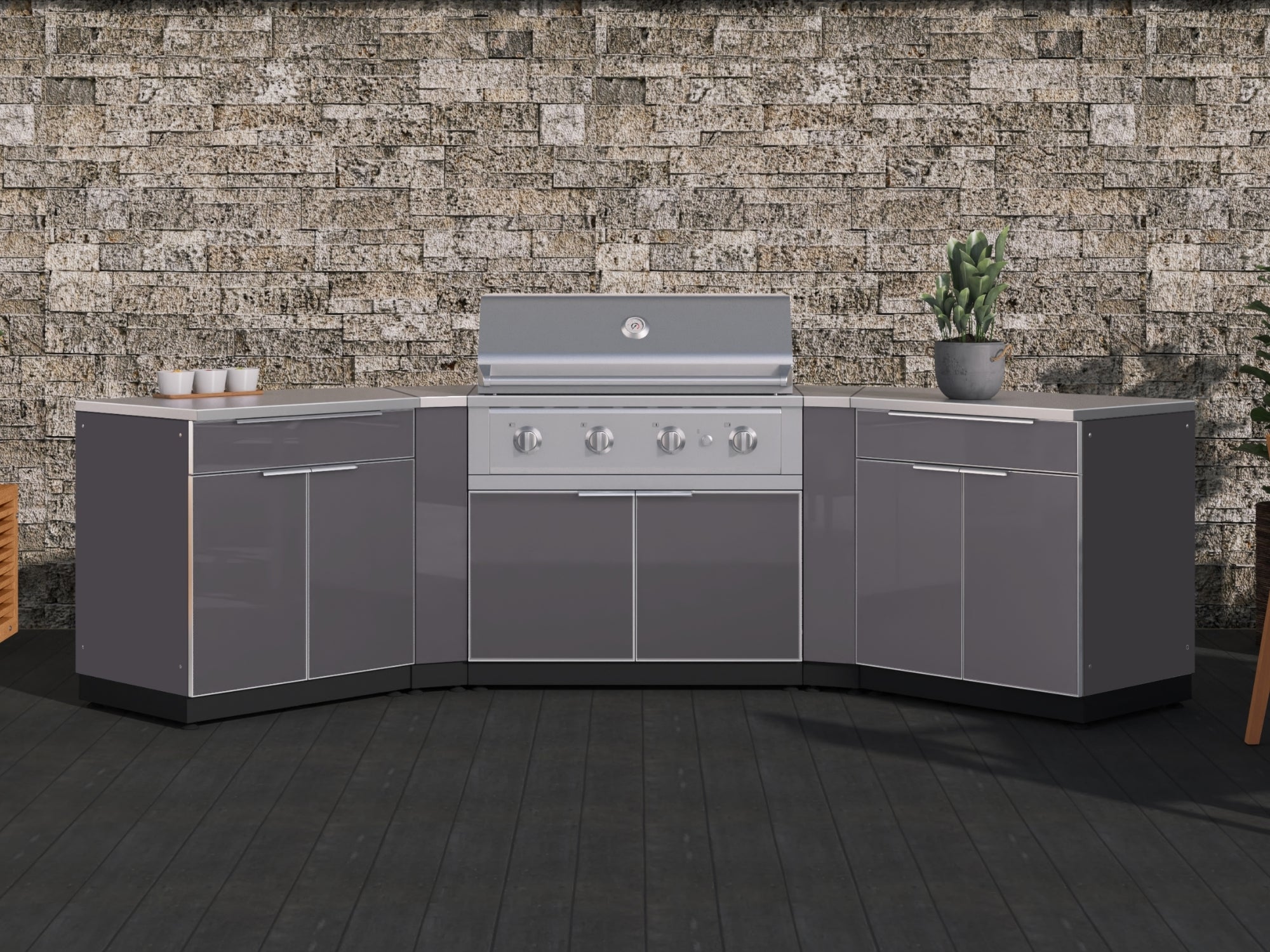 Outdoor Kitchen Aluminum 5 Piece Cabinet Set with 2-Door, Bar, Grill and Corner Cabinets