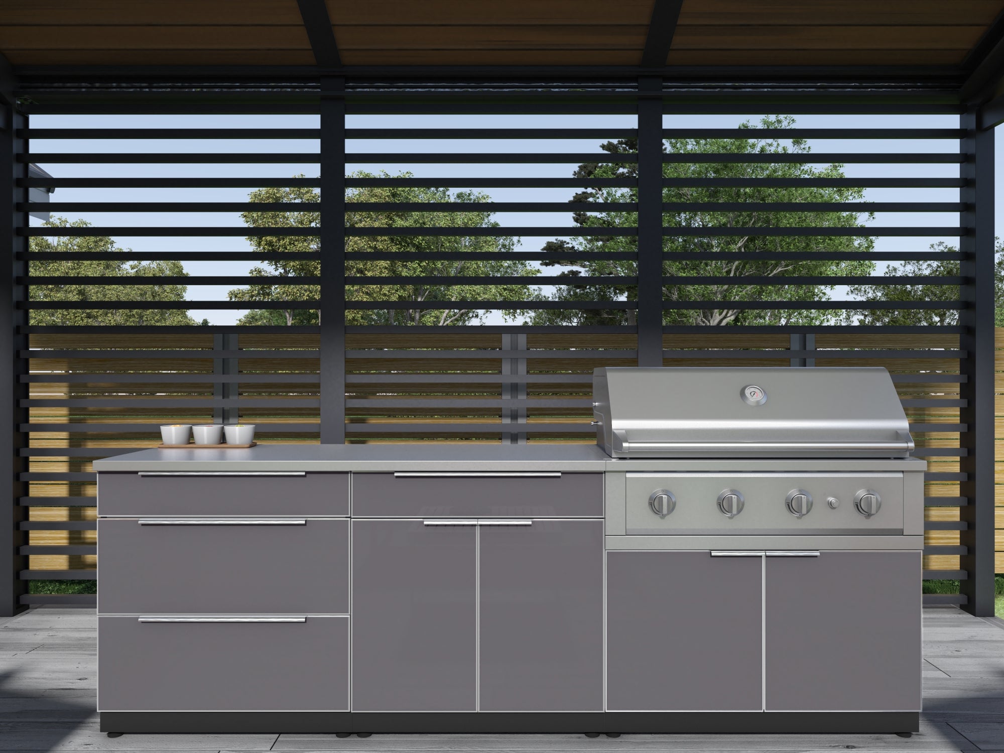 Outdoor Kitchen Aluminum 5 Piece Cabinet Set with 2-Door, Bar, Grill and Corner Cabinets