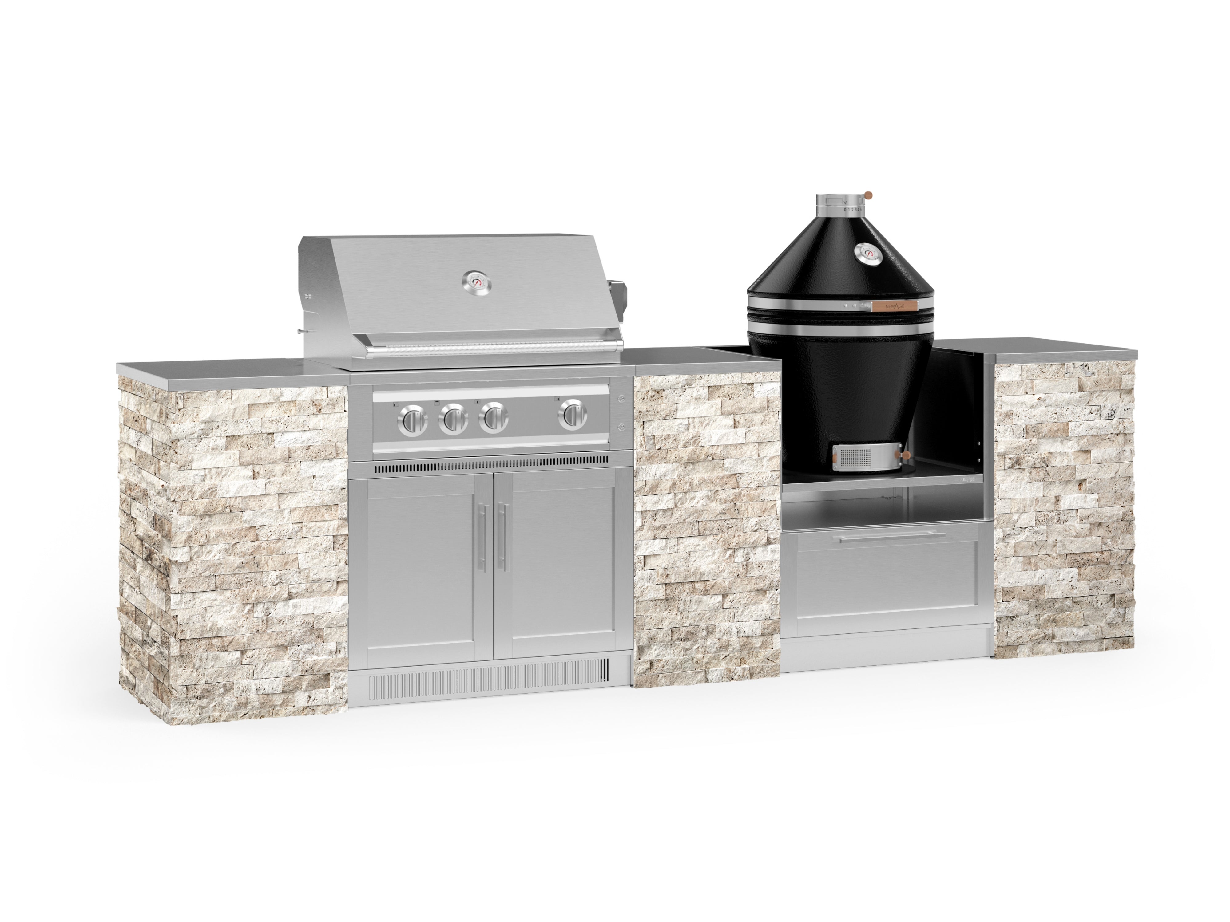 Outdoor Kitchen Signature Series 9 Piece Cabinet Set With Kamado, Platinum Grill and Grill Cabinet