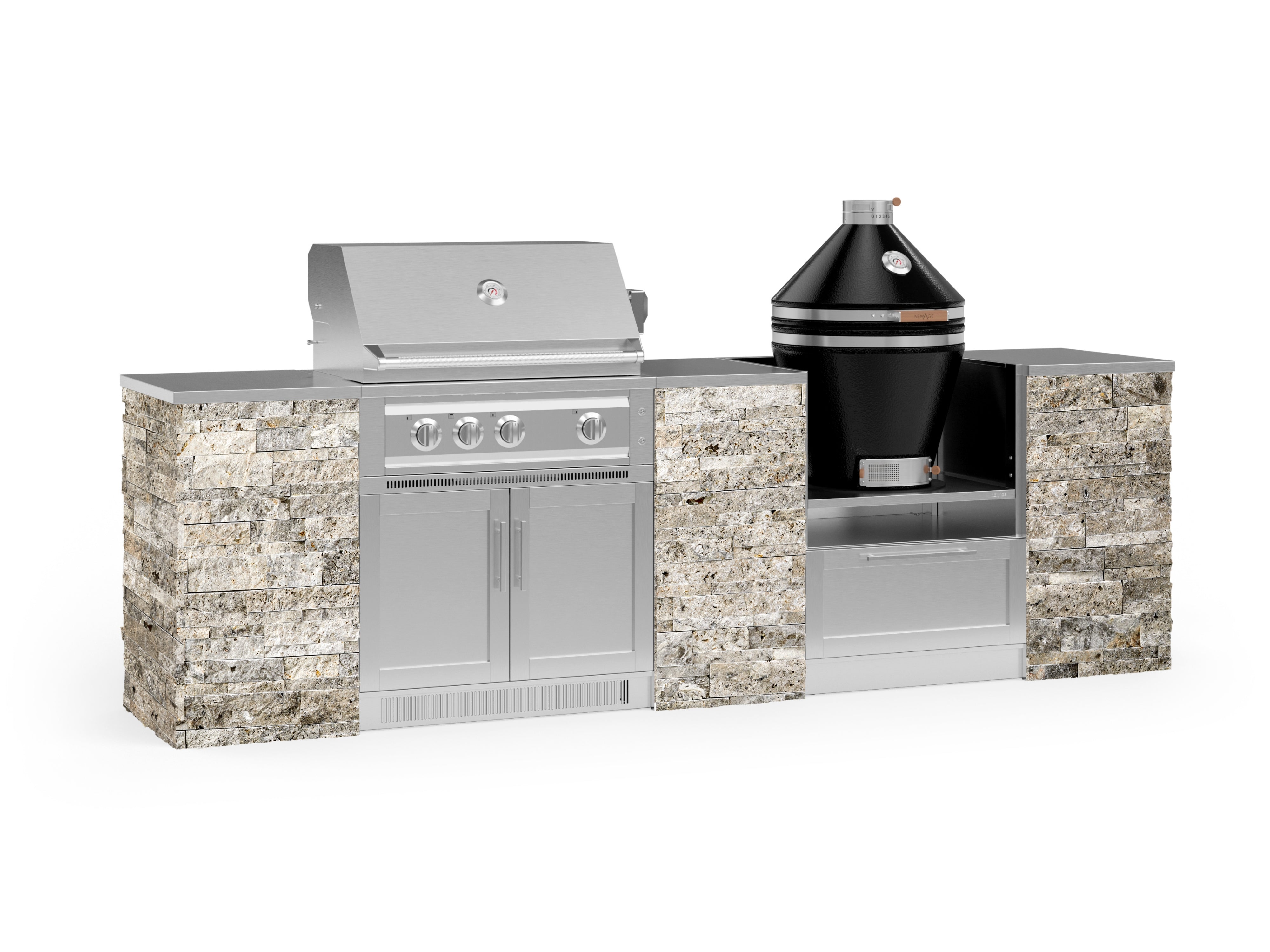 Outdoor Kitchen Signature Series 9 Piece Cabinet Set With Kamado, Platinum Grill and Grill Cabinet
